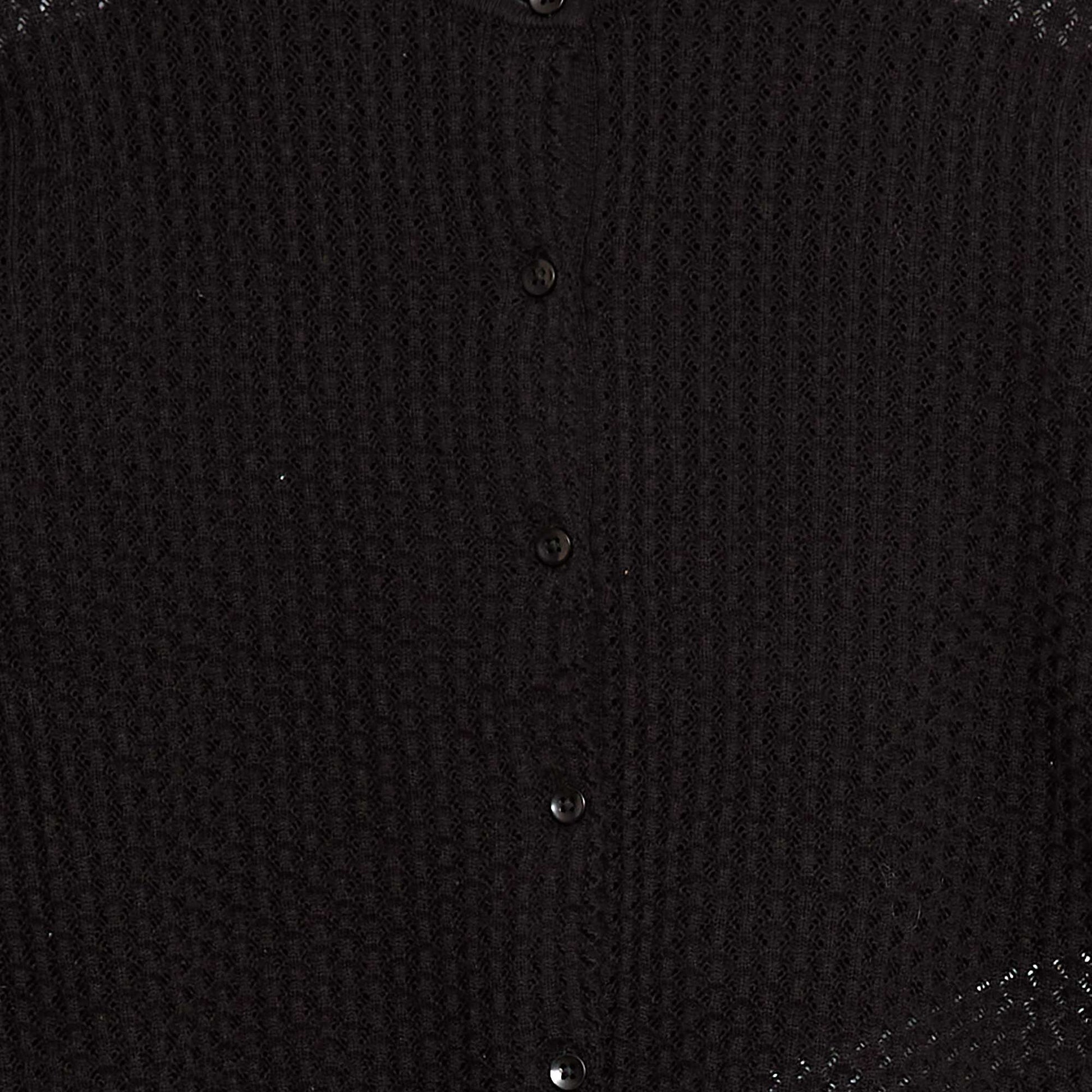 Pull en maille ajourée à col rond NOIR