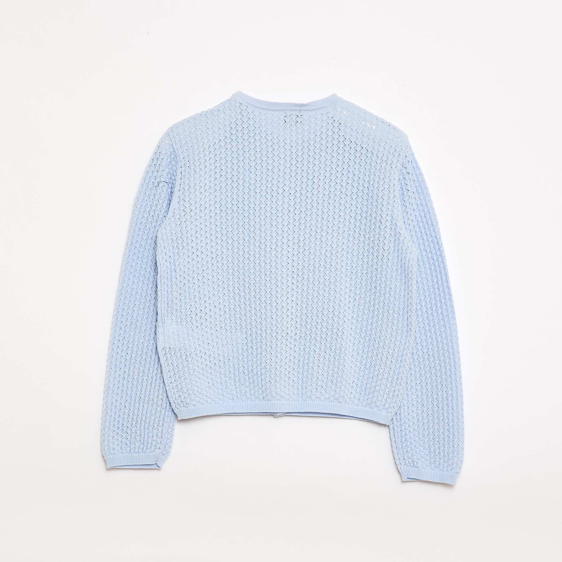 Pull en maille ajourée à col rond BLEU