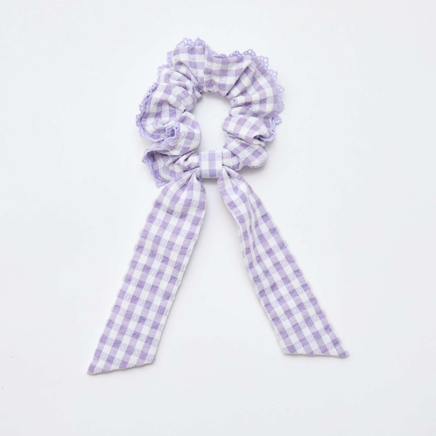 Chouchou carreaux vichy avec noeud long VIOLET