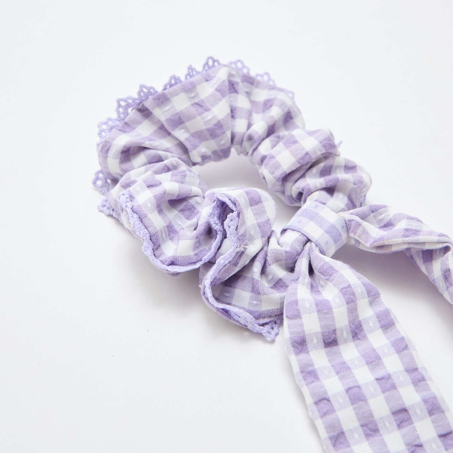 Chouchou carreaux vichy avec noeud long VIOLET