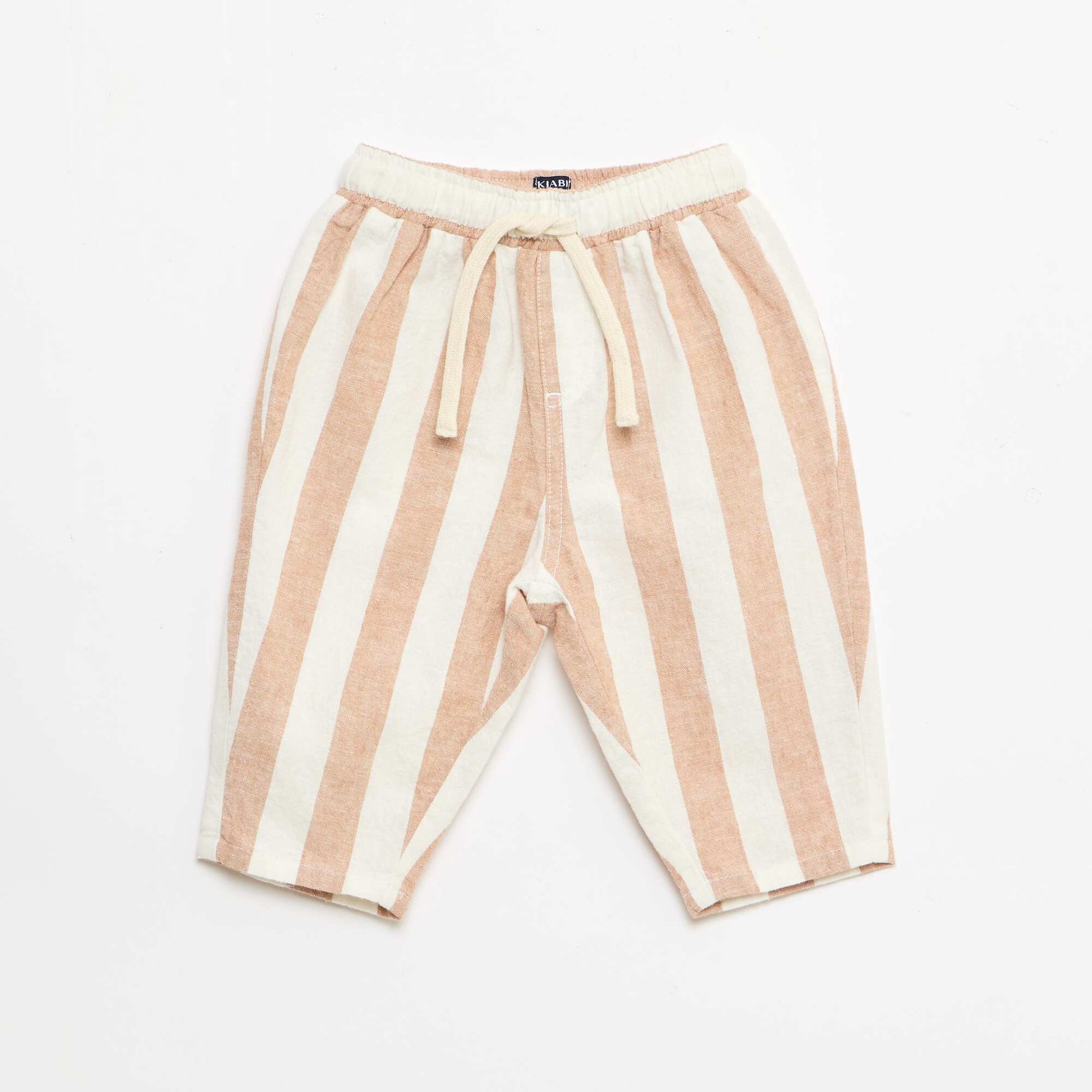 Pantalon taille haute en coton et lin MARRON