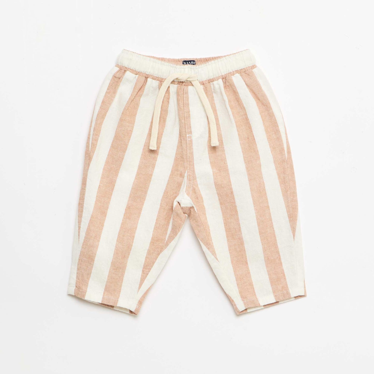Pantalon taille haute en coton et lin MARRON