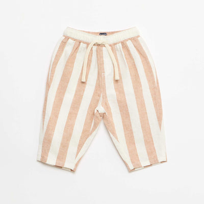 Pantalon taille haute en coton et lin MARRON