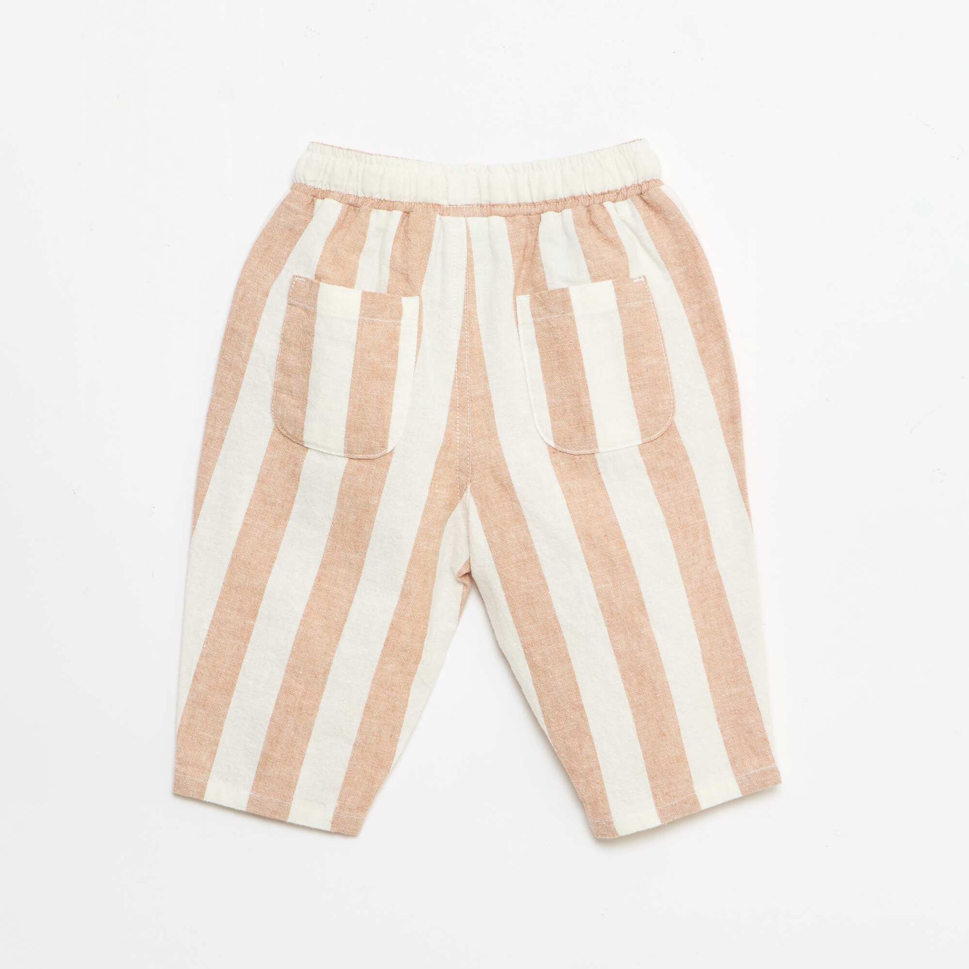 Pantalon taille haute en coton et lin MARRON
