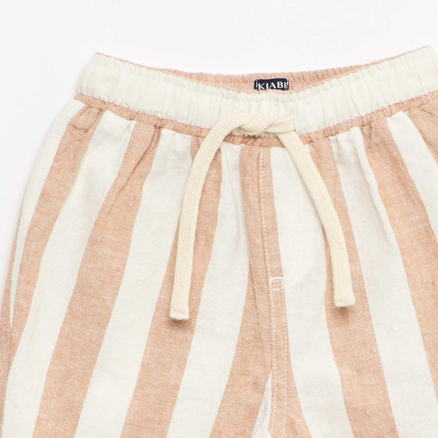 Pantalon taille haute en coton et lin MARRON