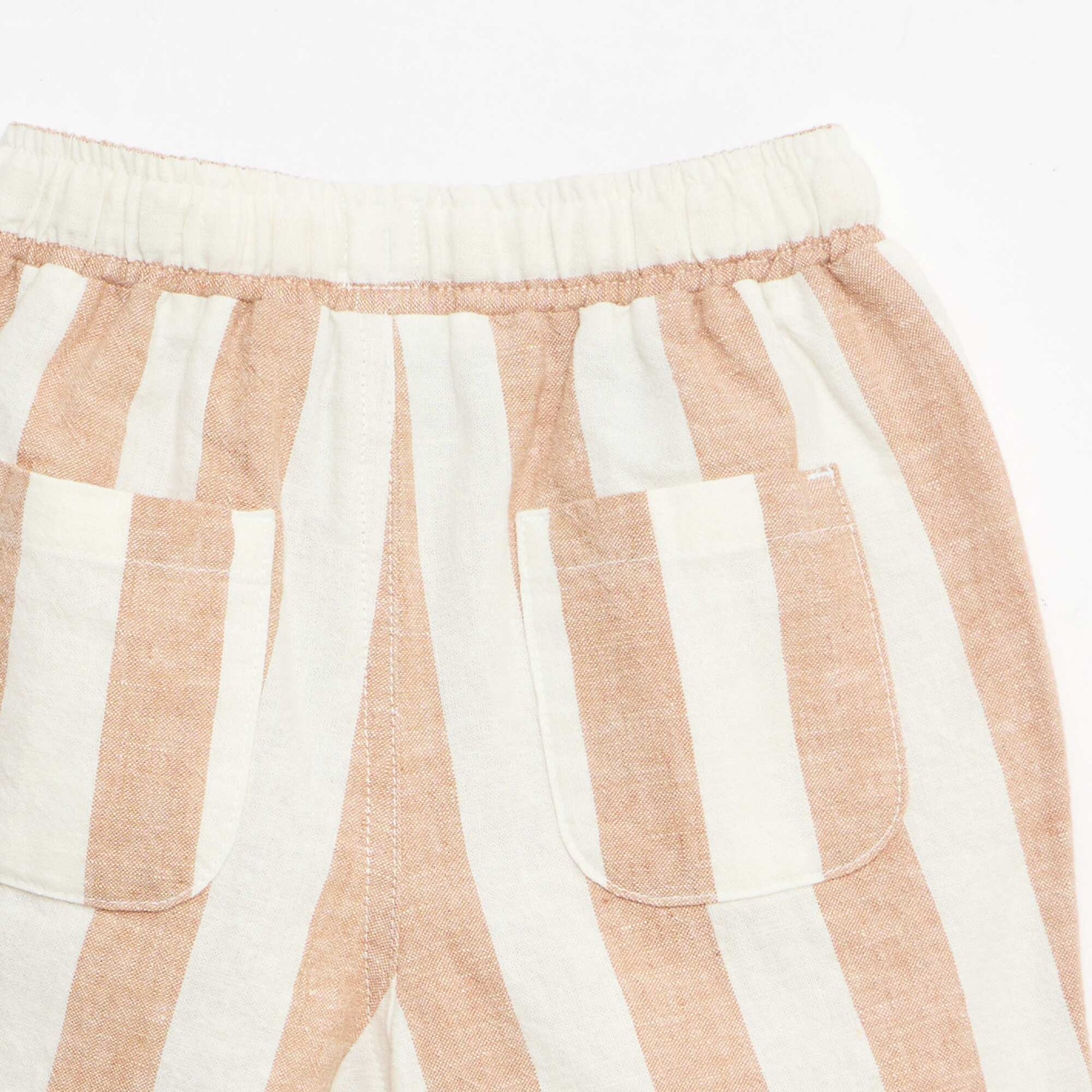 Pantalon taille haute en coton et lin MARRON