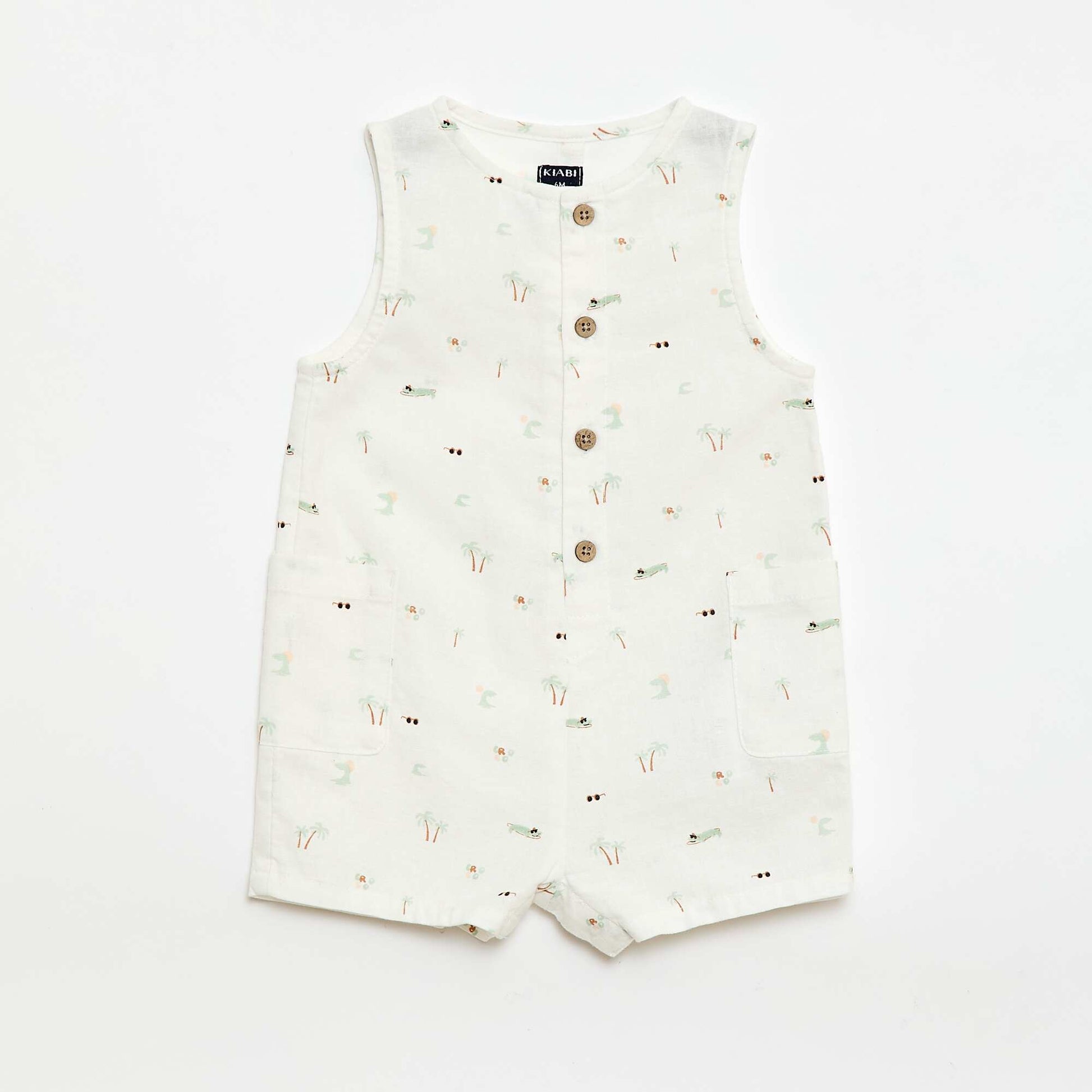 Combinaison short en coton et lin BLANC