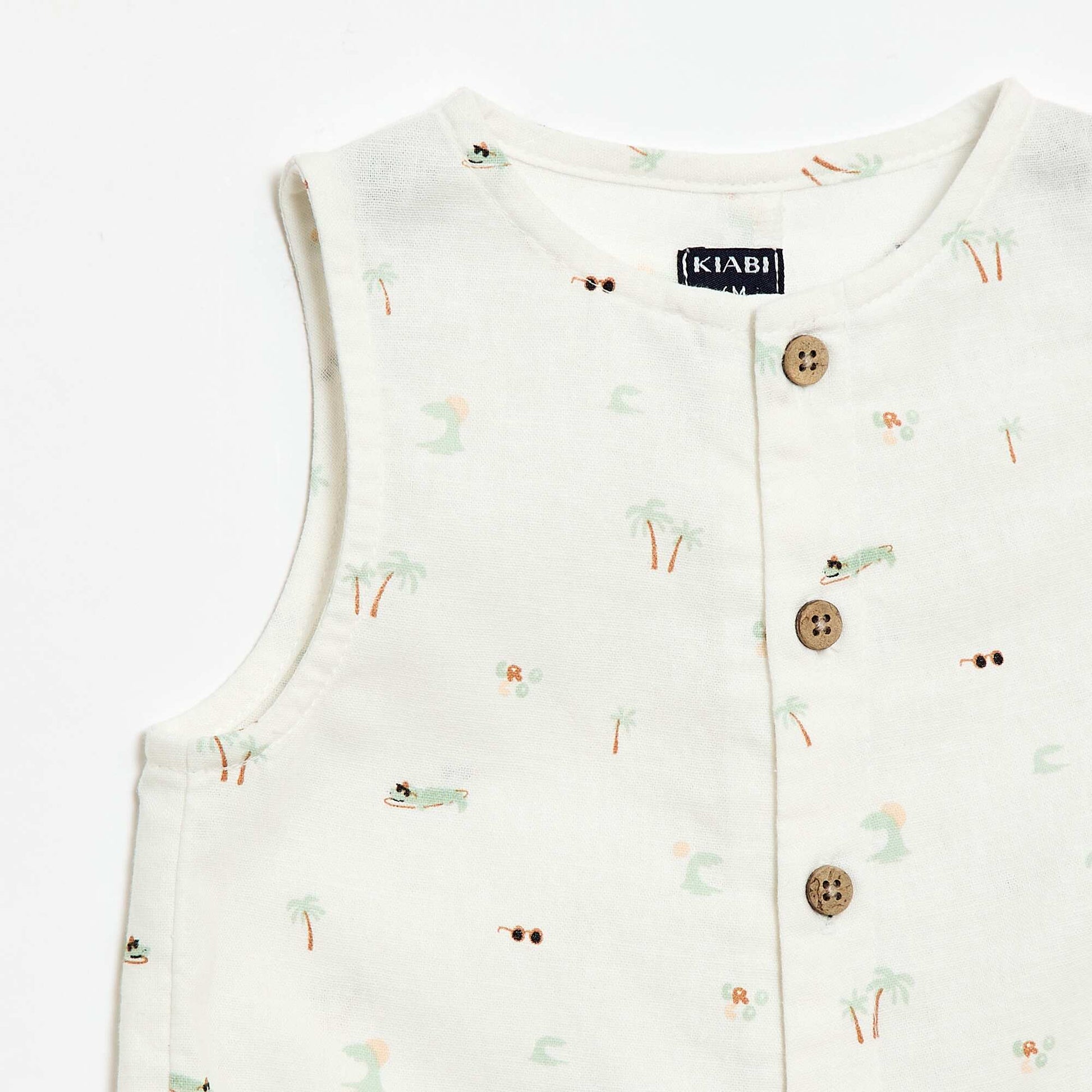 Combinaison short en coton et lin BLANC