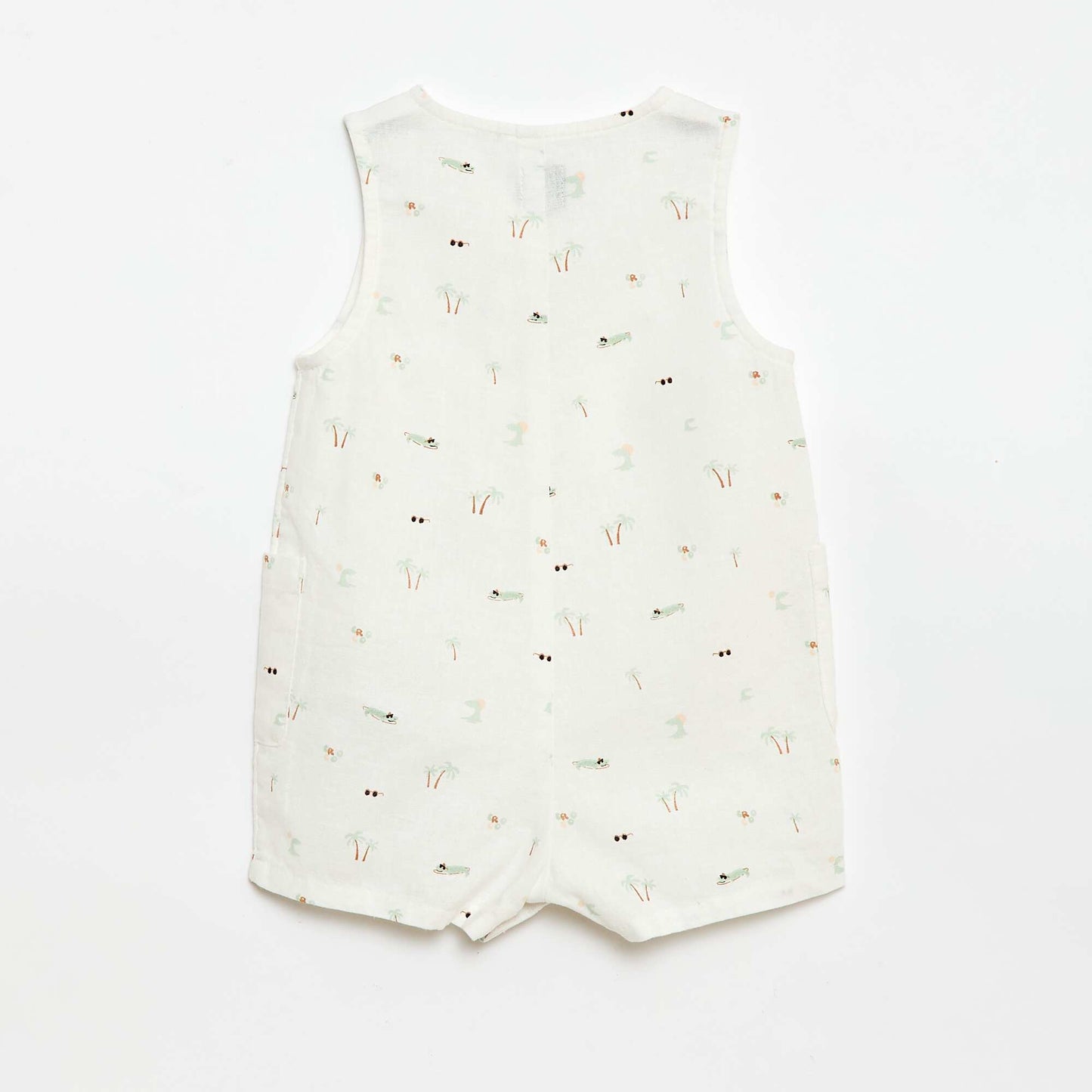 Combinaison short en coton et lin BLANC