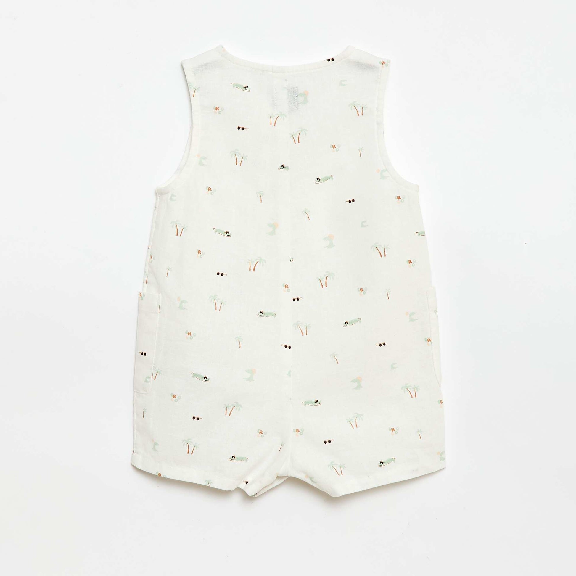 Combinaison short en coton et lin BLANC