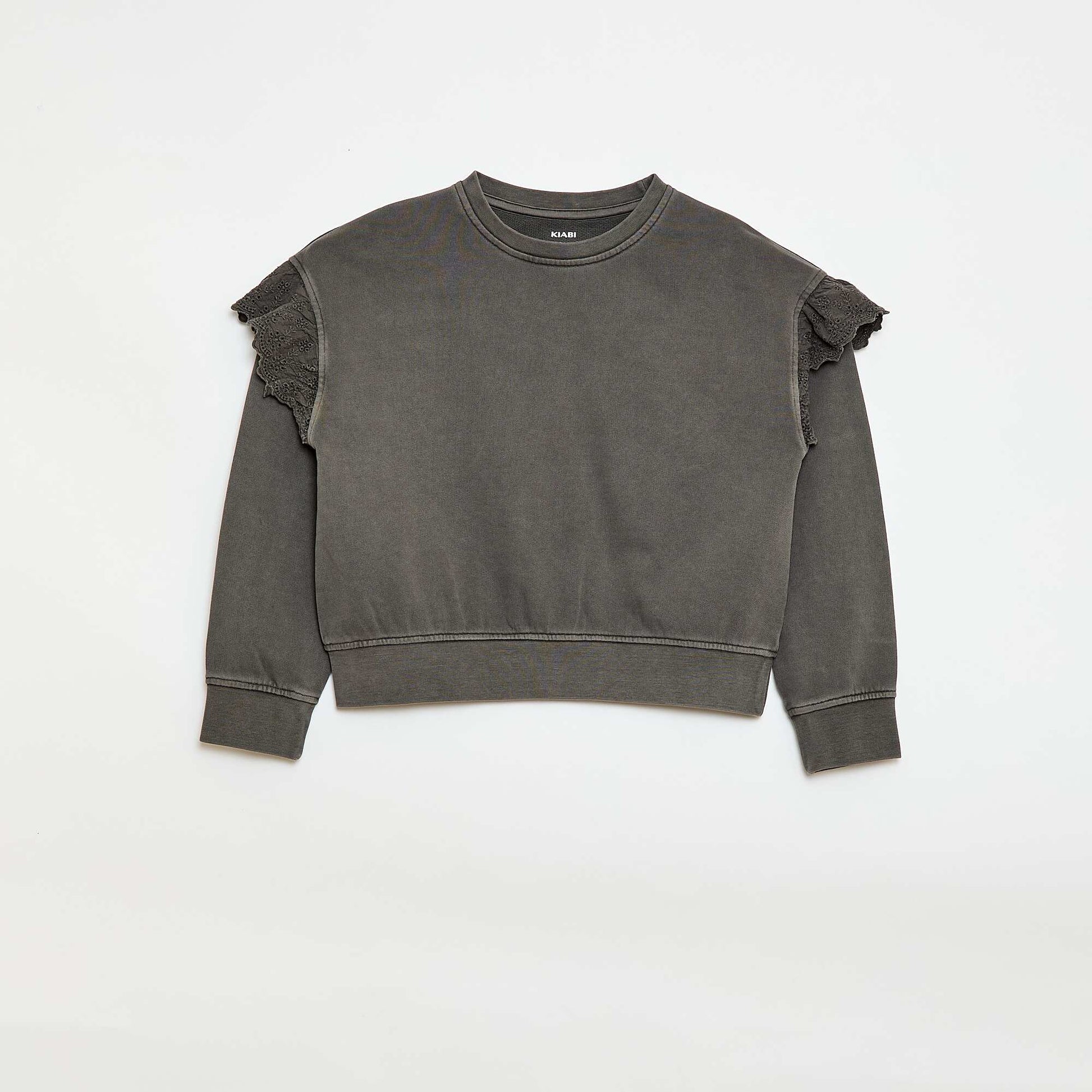 Sweat en molleton avec broderies anglaises GRIS