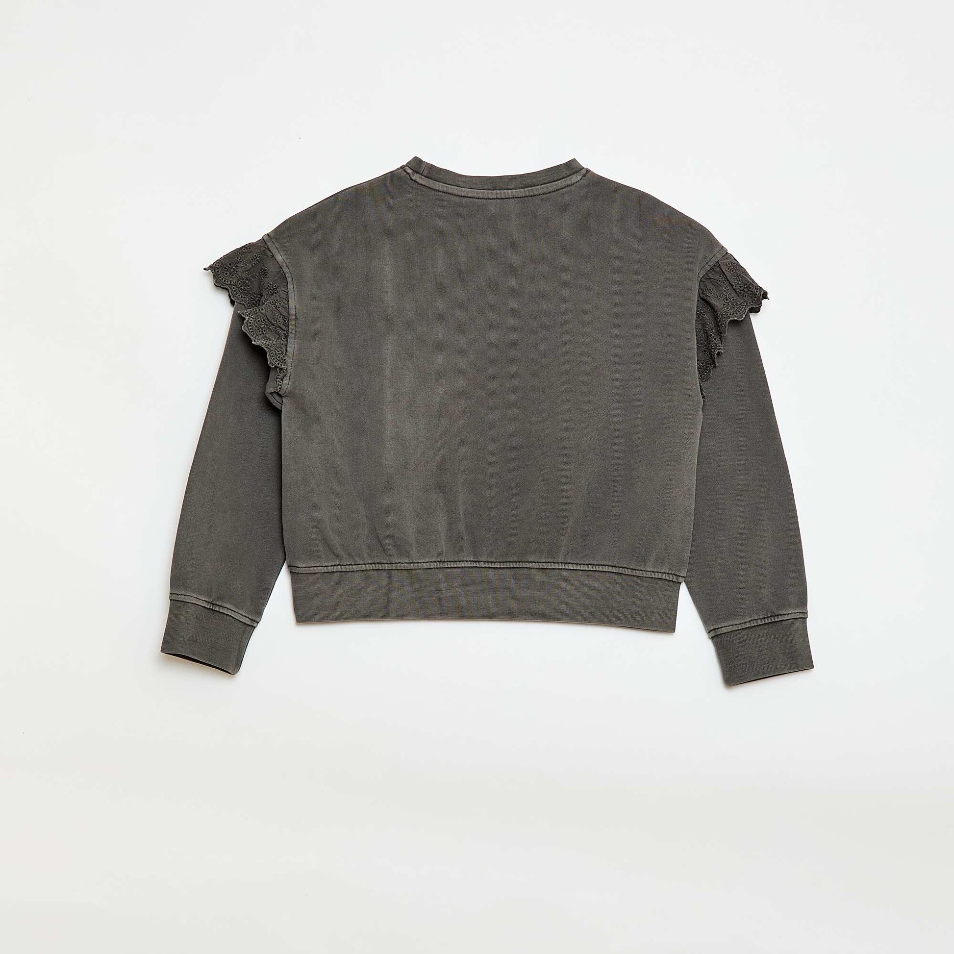 Sweat en molleton avec broderies anglaises GRIS