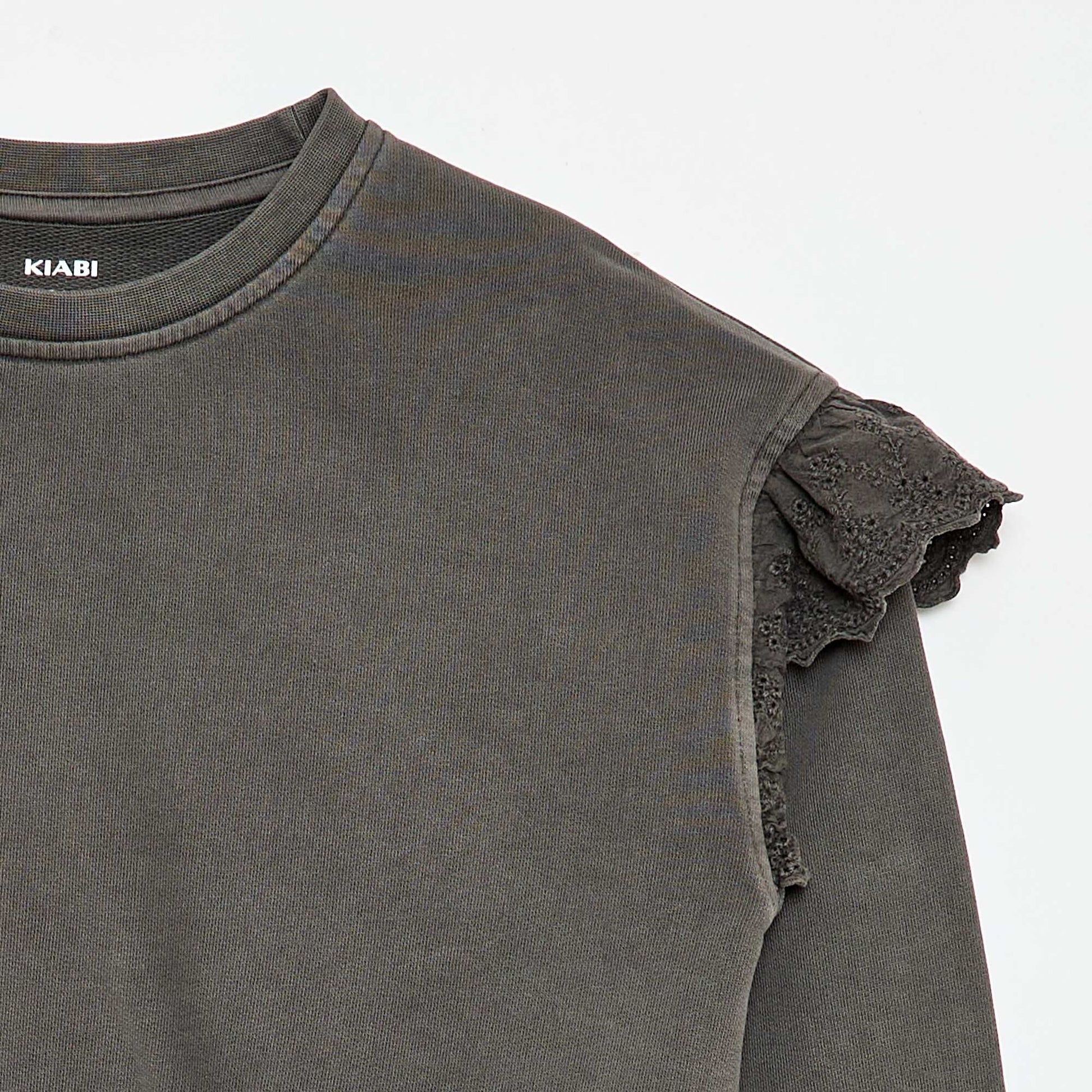 Sweat en molleton avec broderies anglaises GRIS