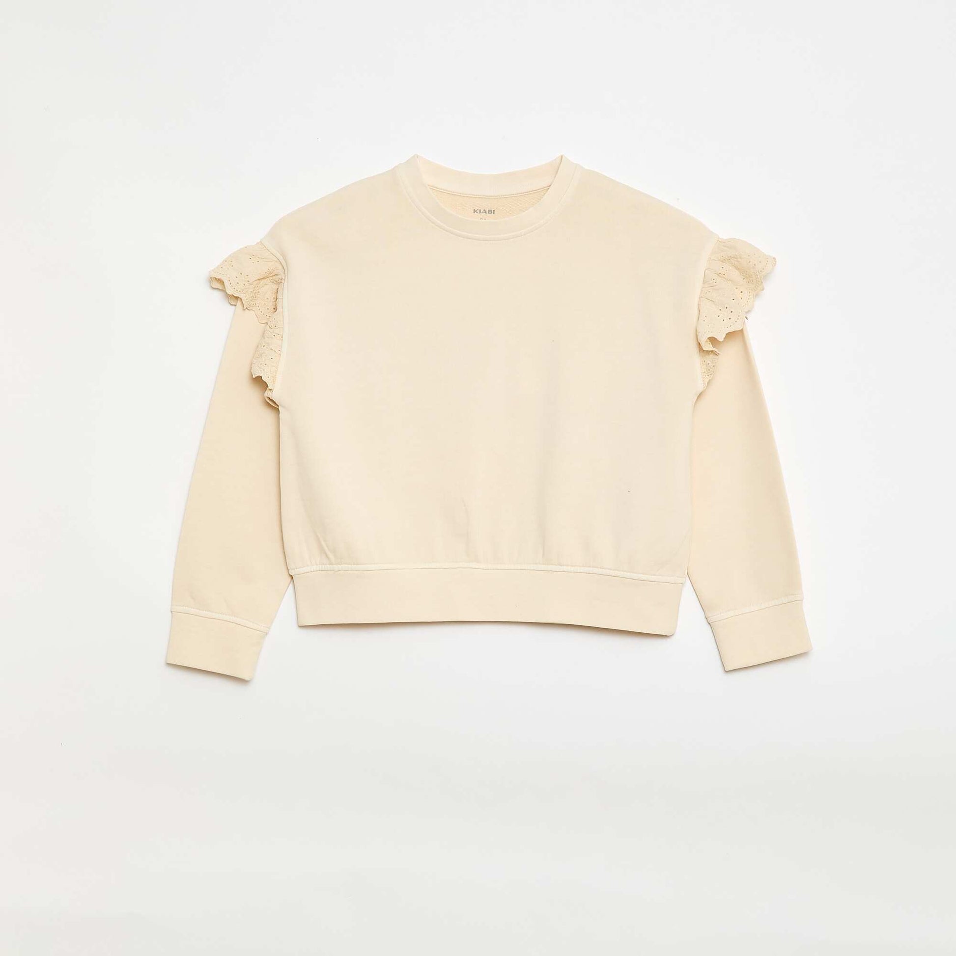 Sweat en molleton avec broderies anglaises BLANC