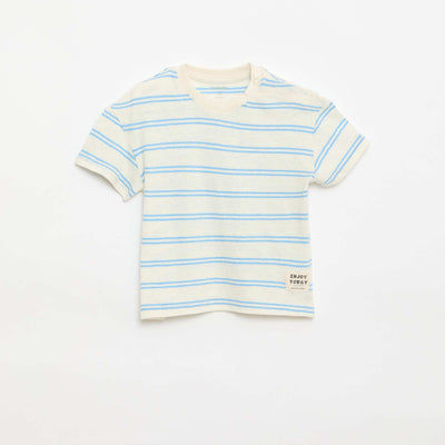 T-shirt rayé en jersey coton et lin BLANC