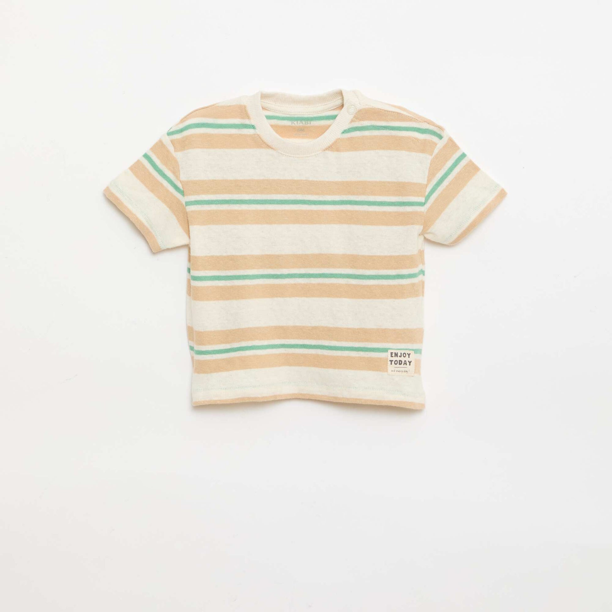 T-shirt rayé en jersey coton et lin BEIGE