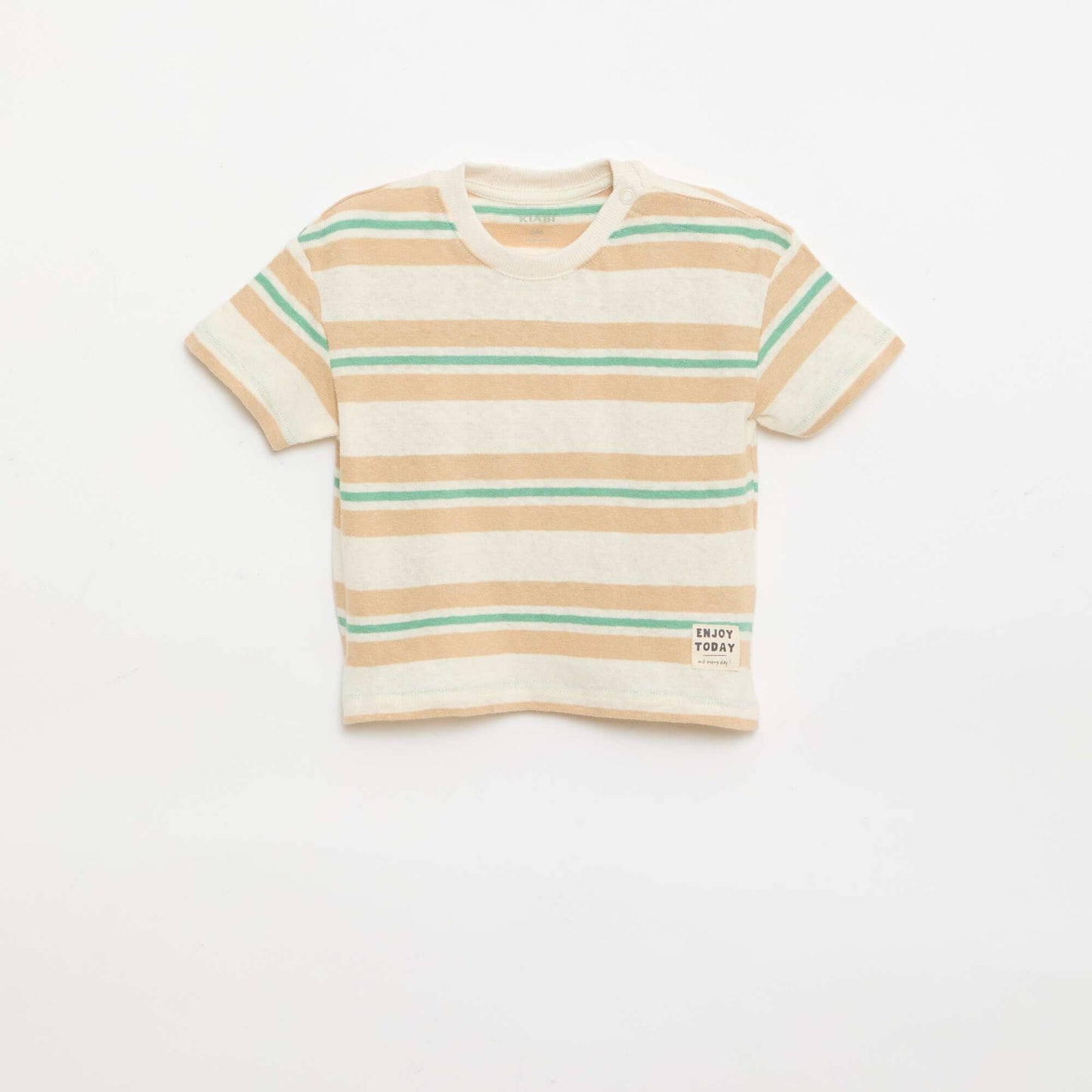 T-shirt rayé en jersey coton et lin BEIGE