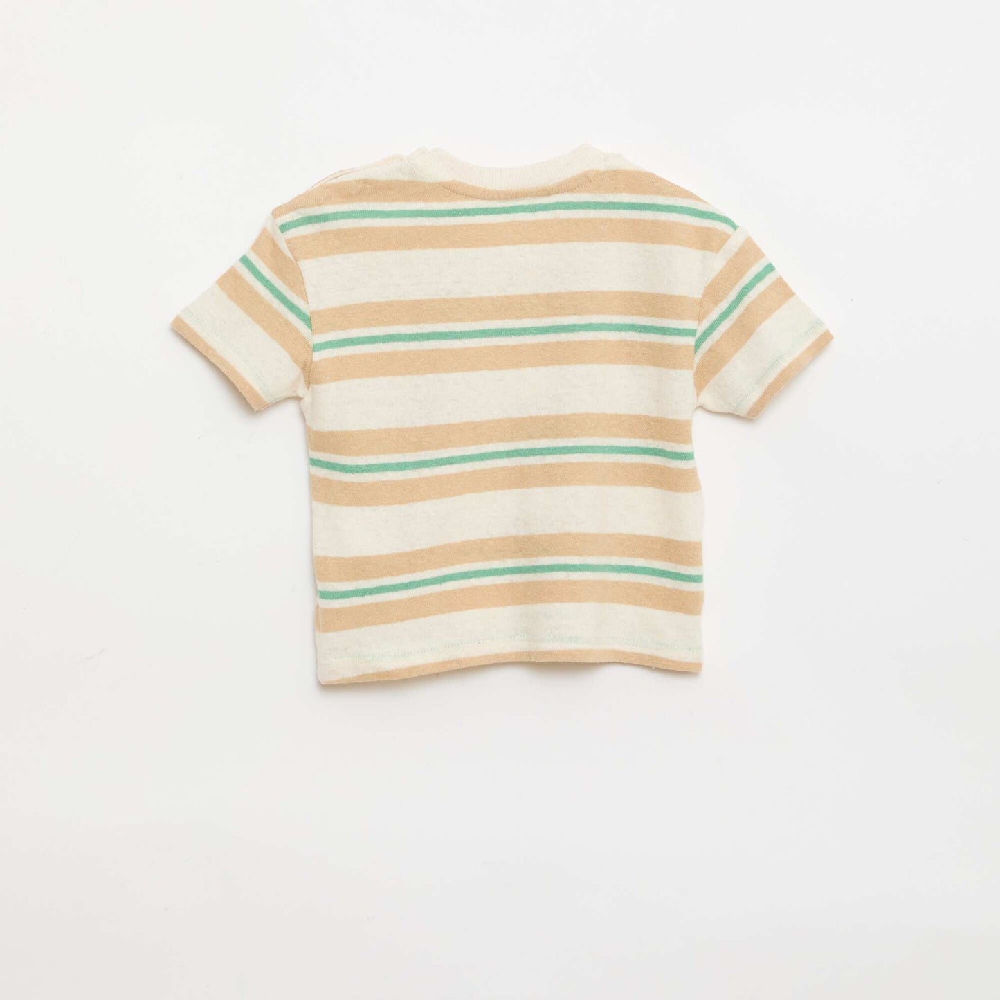 T-shirt rayé en jersey coton et lin BEIGE