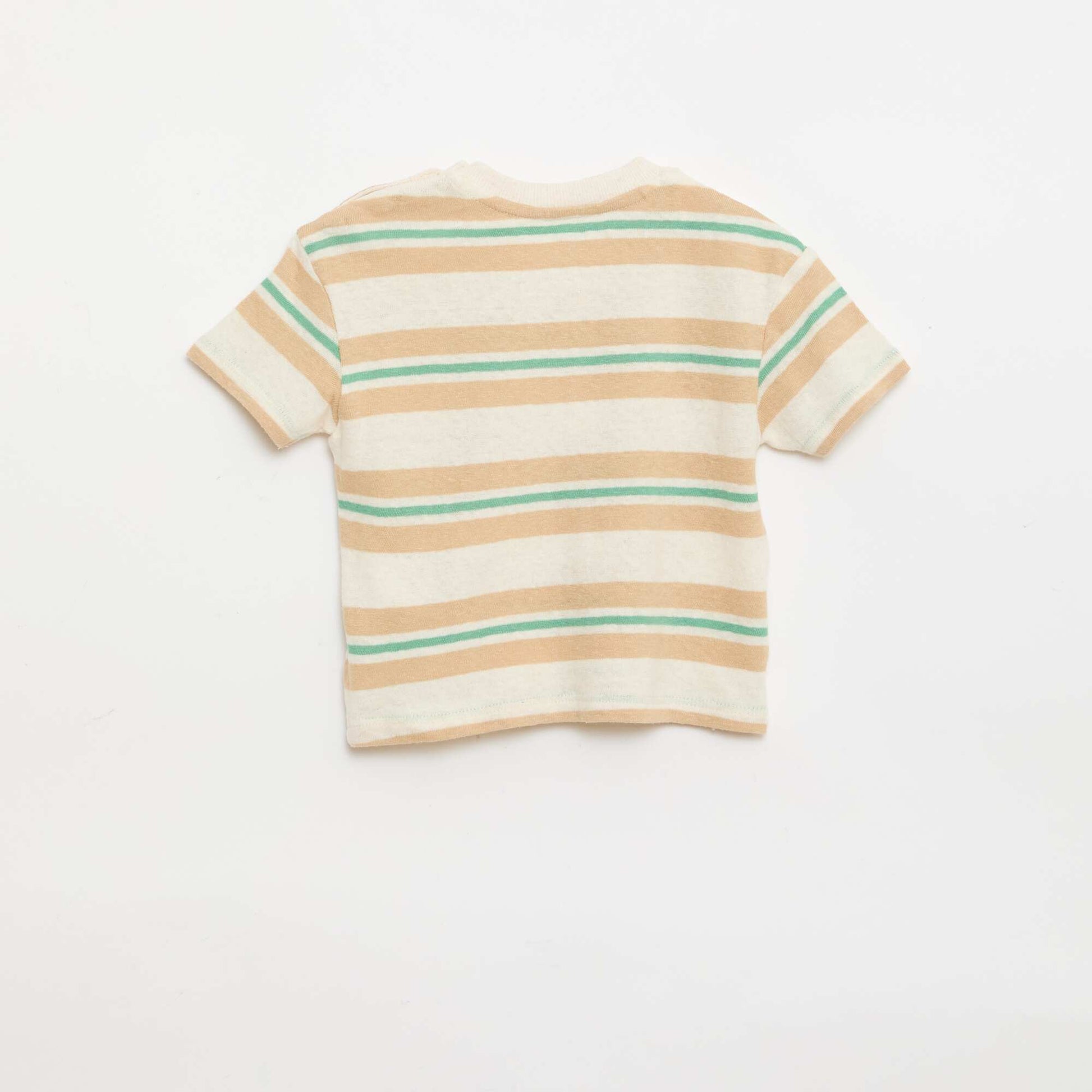 T-shirt rayé en jersey coton et lin BEIGE