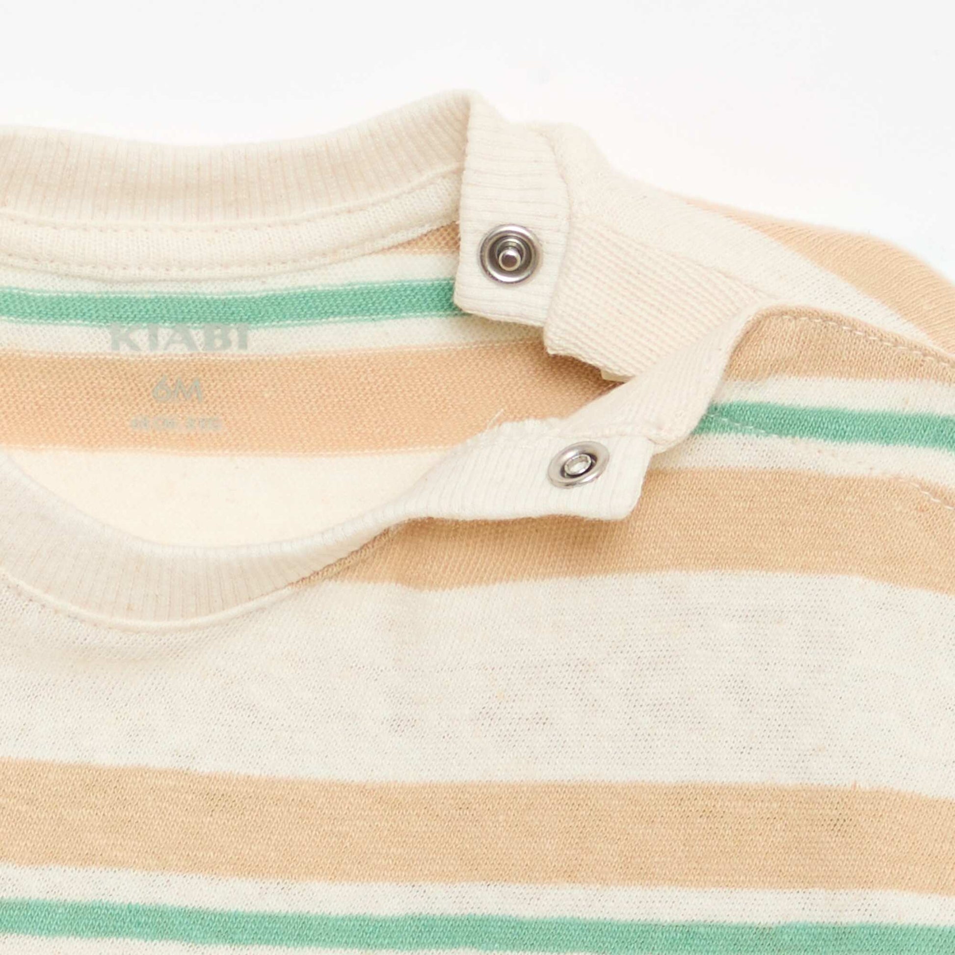 T-shirt rayé en jersey coton et lin BEIGE