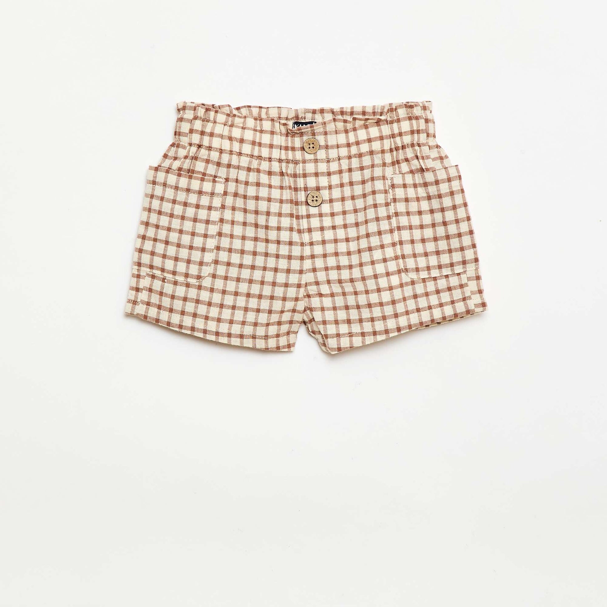 Short à carreaux en coton et lin MARRON