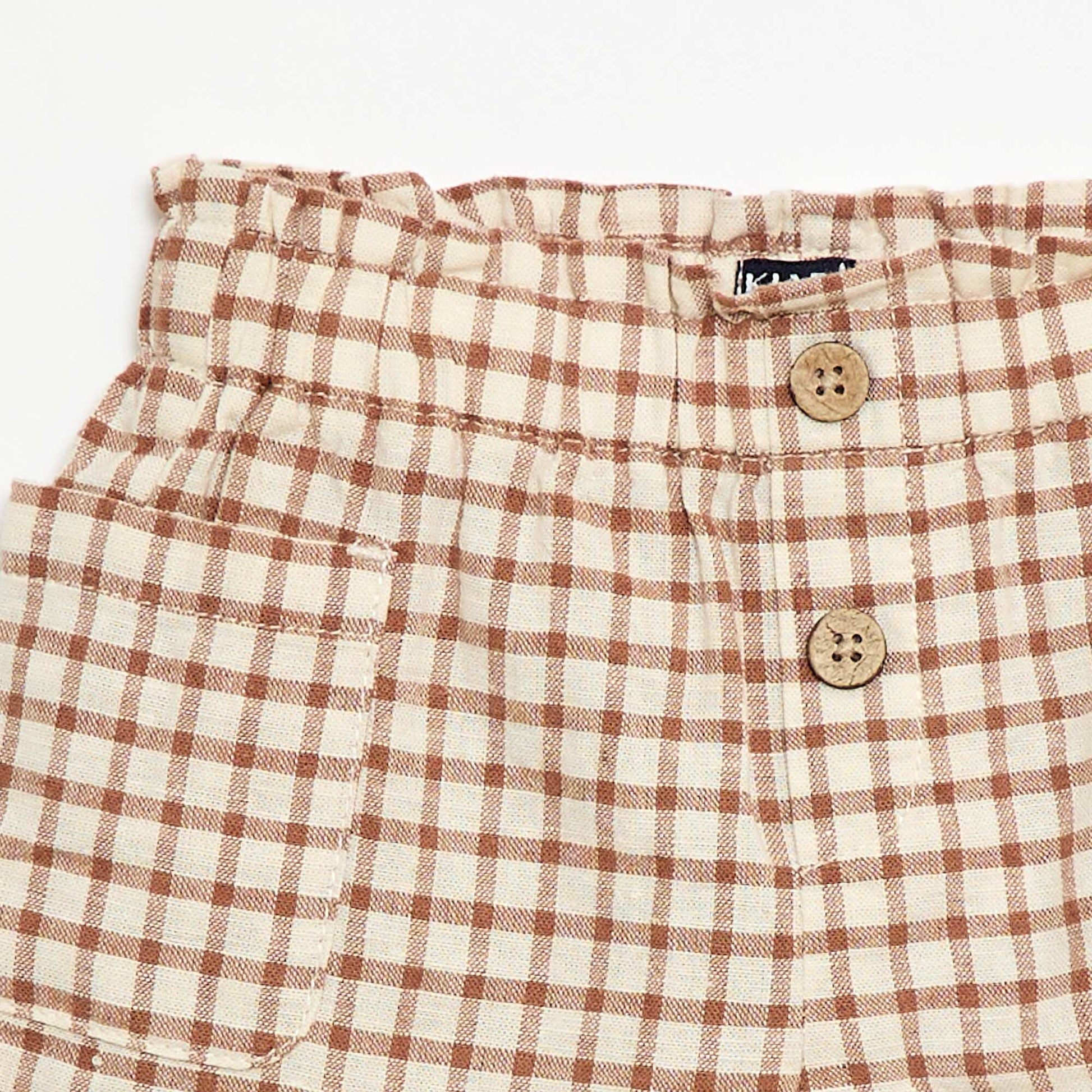 Short à carreaux en coton et lin MARRON