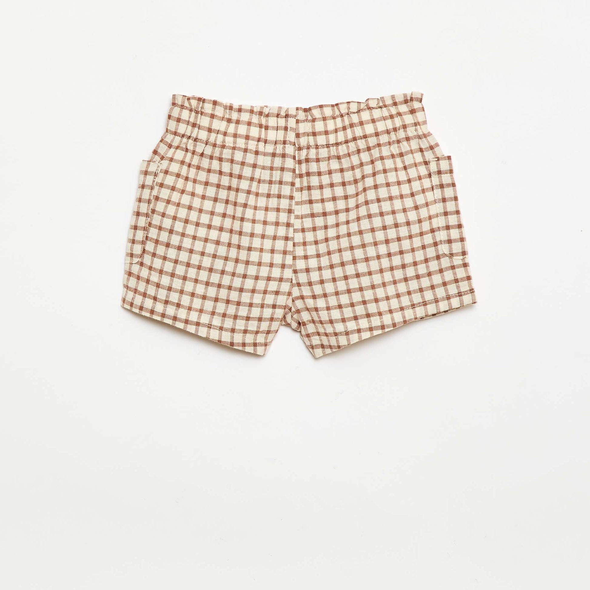Short à carreaux en coton et lin MARRON