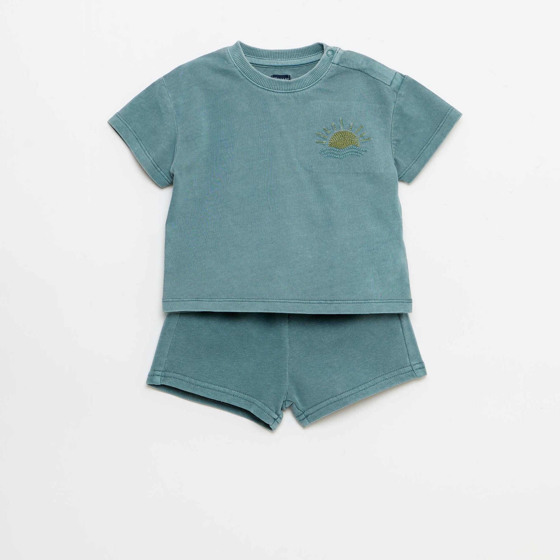 Ensemble 2 pièces tee-shirt brodé + short BLEU