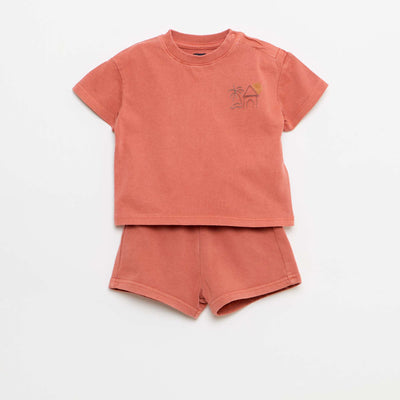 Ensemble 2 pièces tee-shirt brodé + short ROUGE