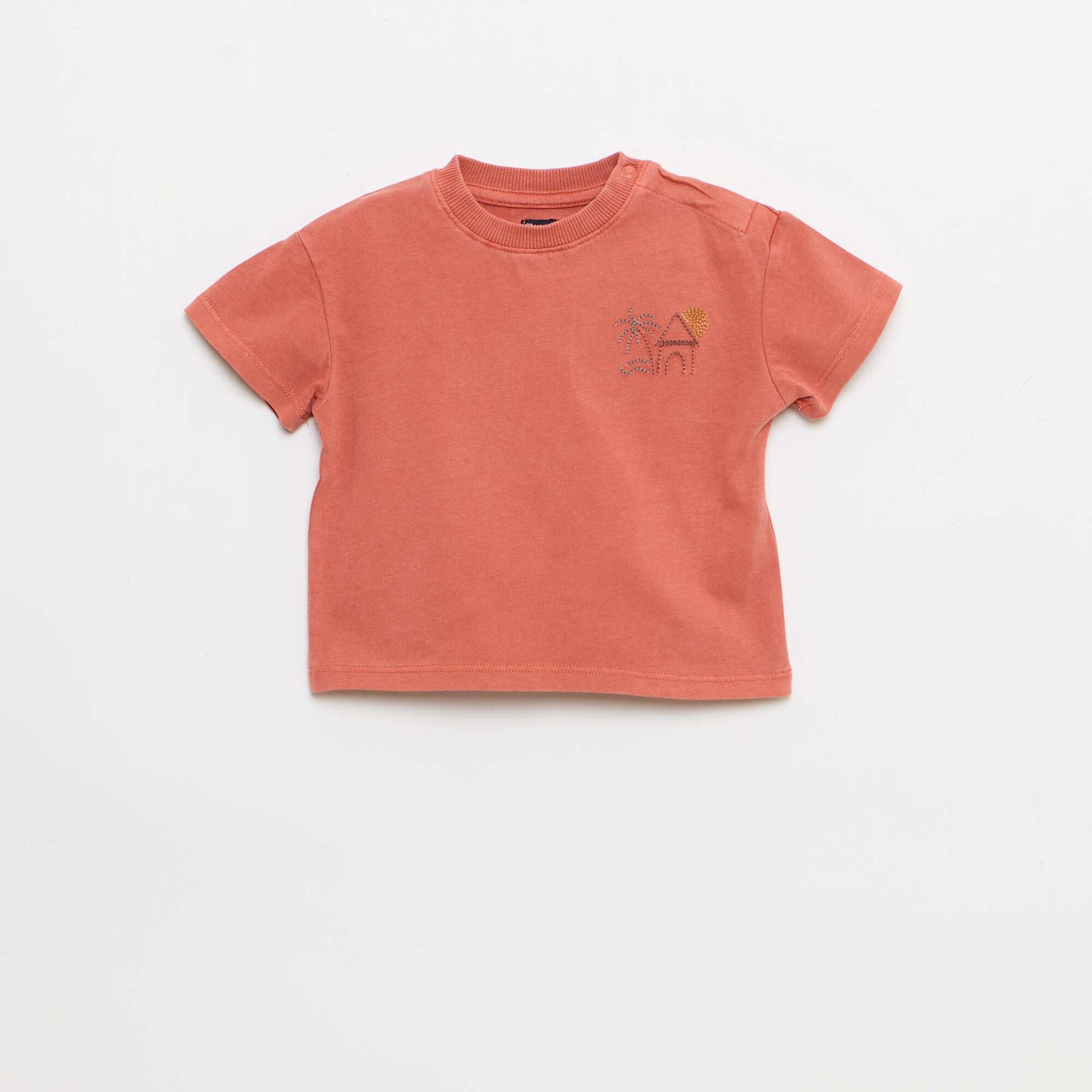 Ensemble 2 pièces tee-shirt brodé + short ROUGE