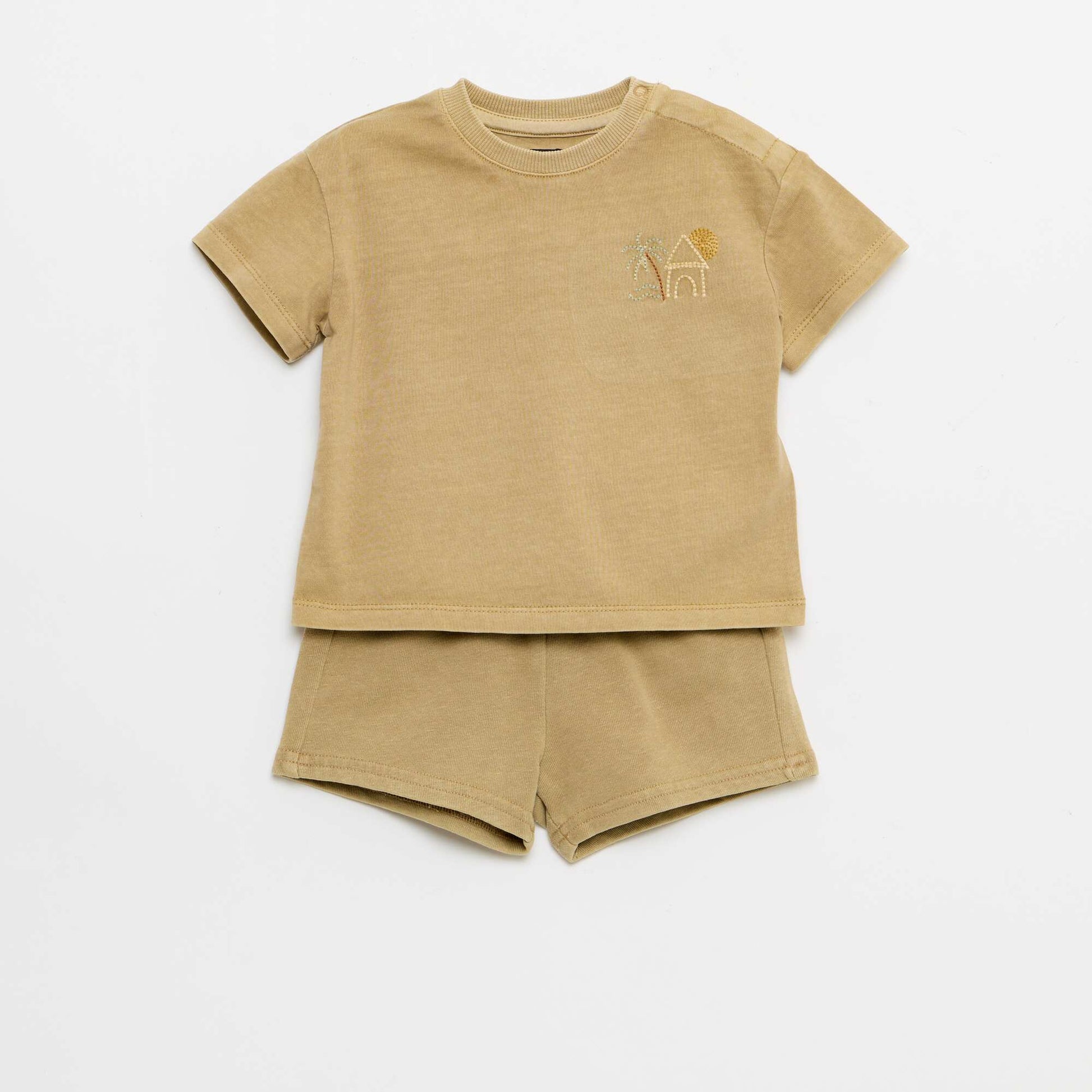 Ensemble 2 pièces tee-shirt brodé + short BEIGE
