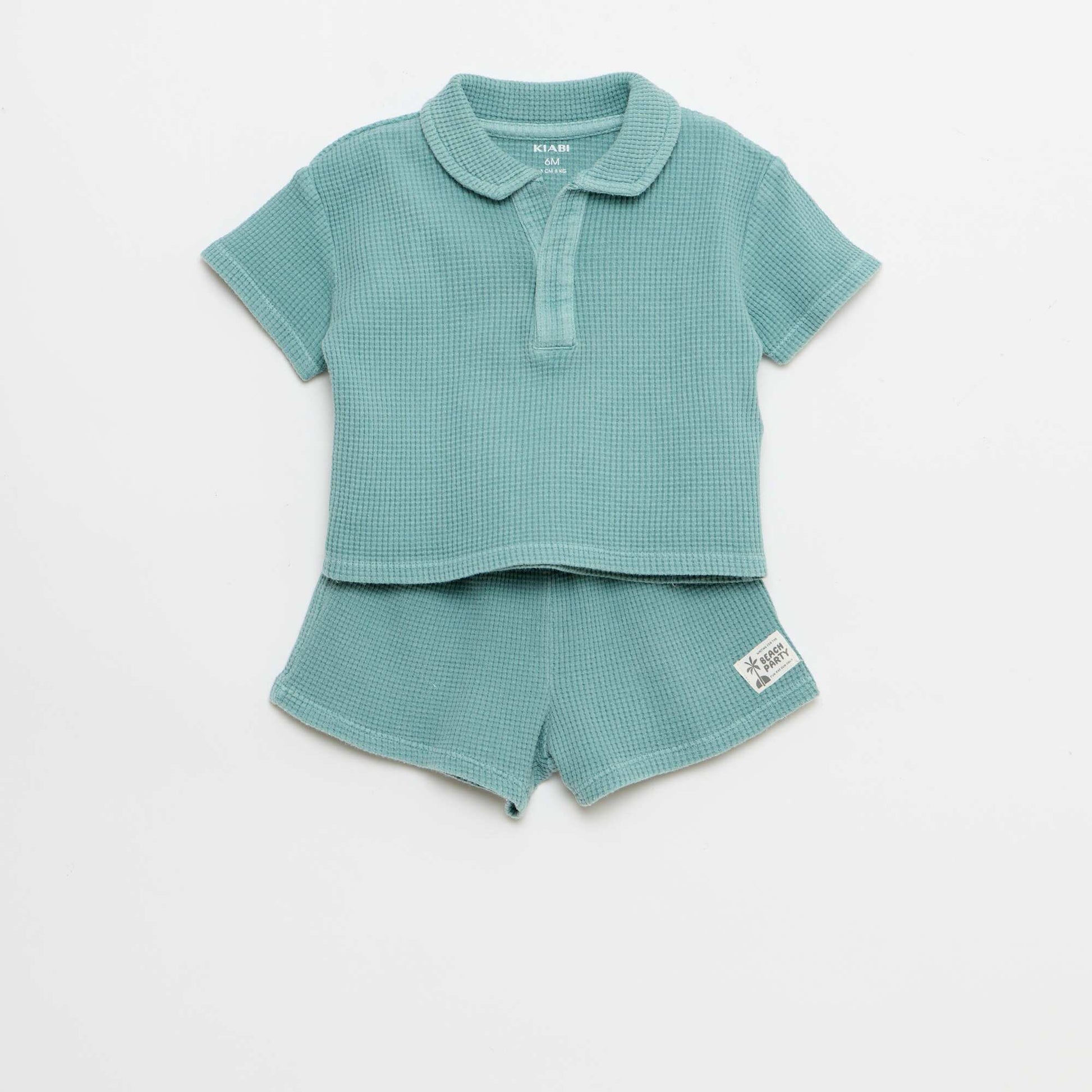 Ensemble 2 pièces - polo + short en maille gaufrée BLEU