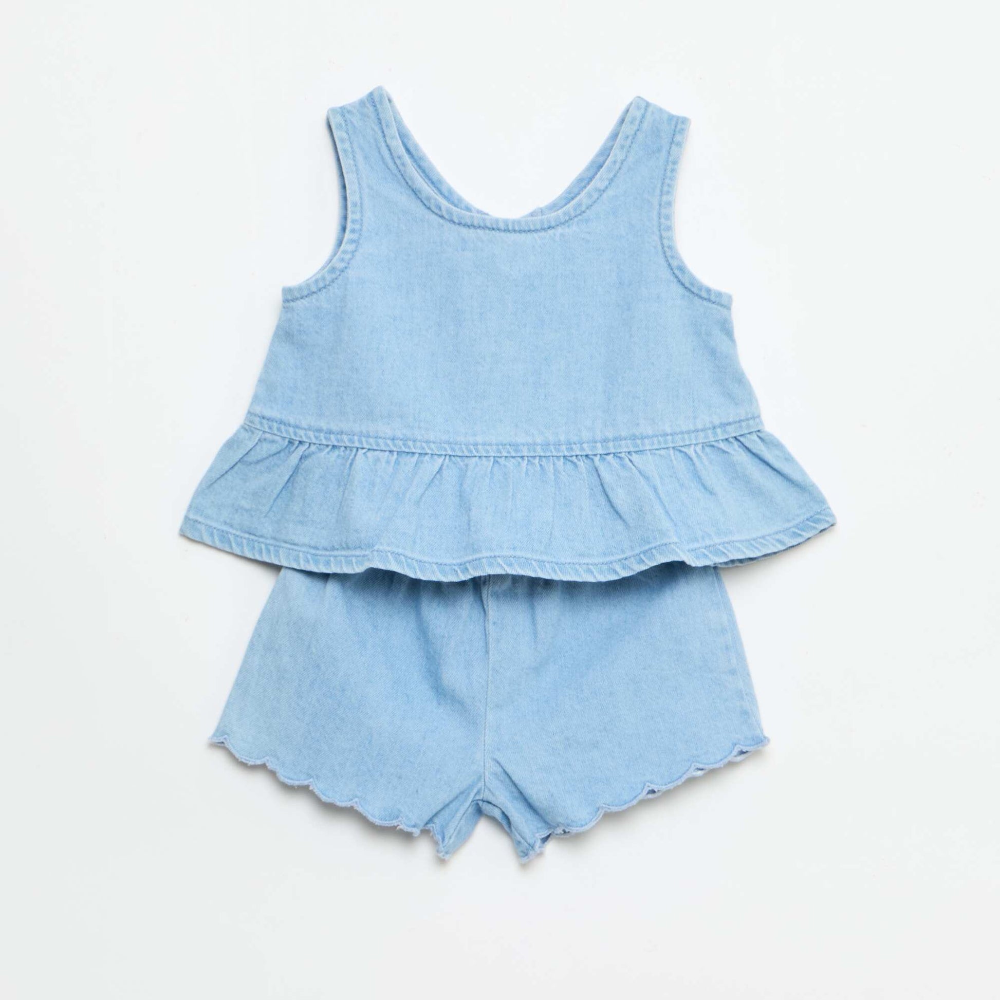 Ensemble 2 pièces short + T-shirt en denim BLEU