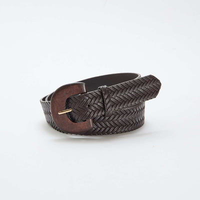 Ceinture tressée avec boucle en bois MARRON