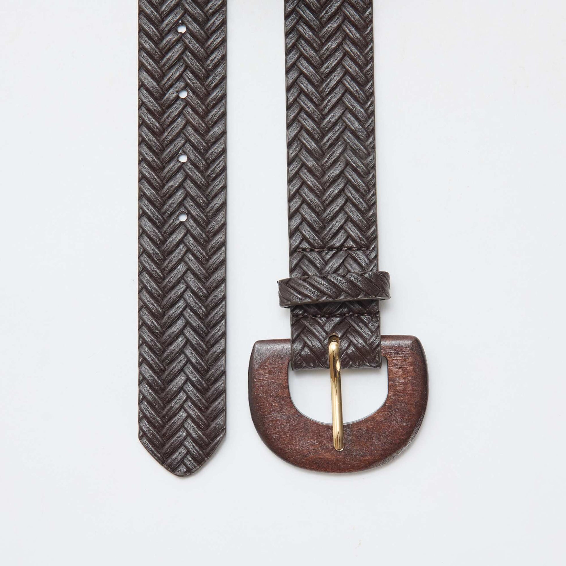 Ceinture tressée avec boucle en bois MARRON
