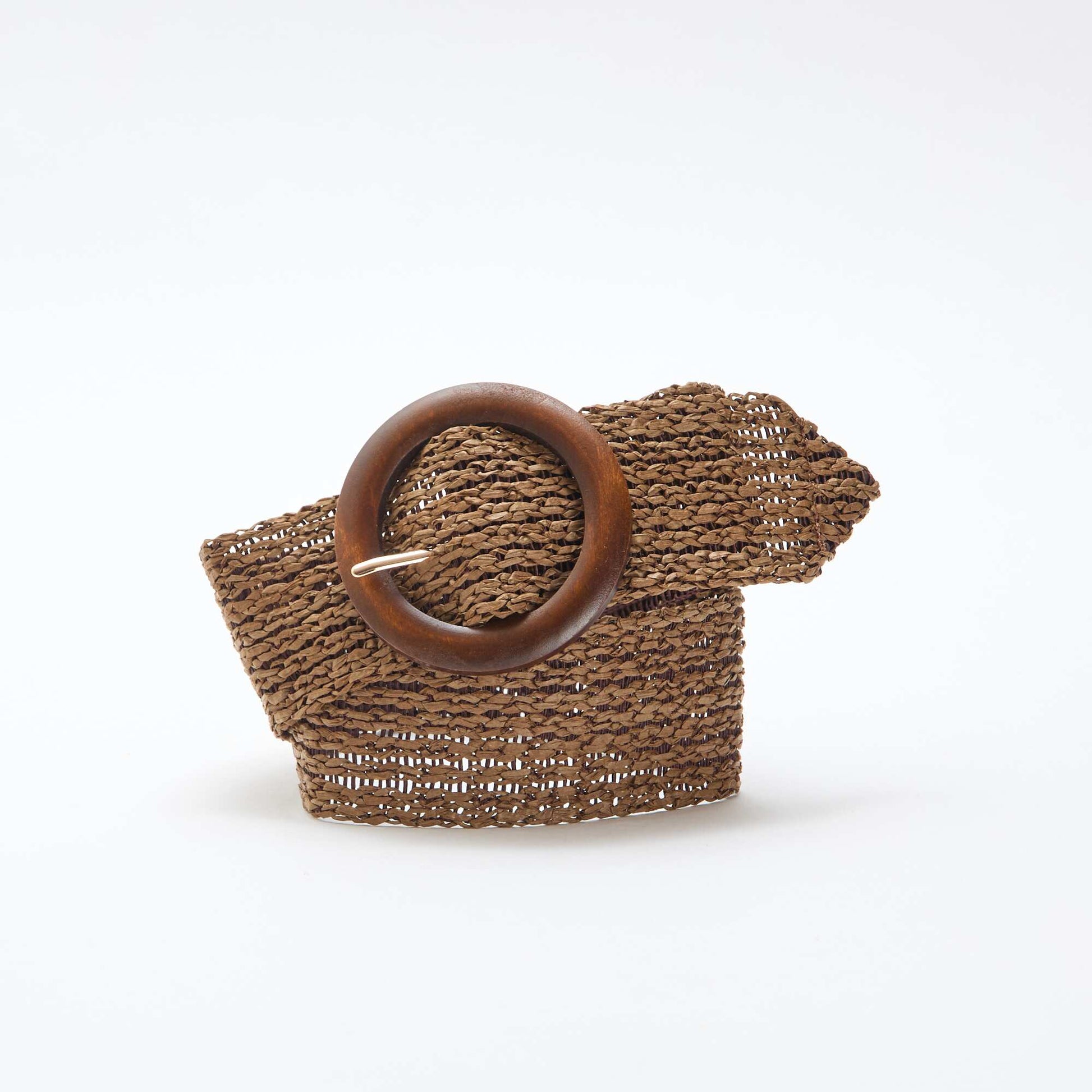 Ceinture tressée avec boucle en bois MARRON
