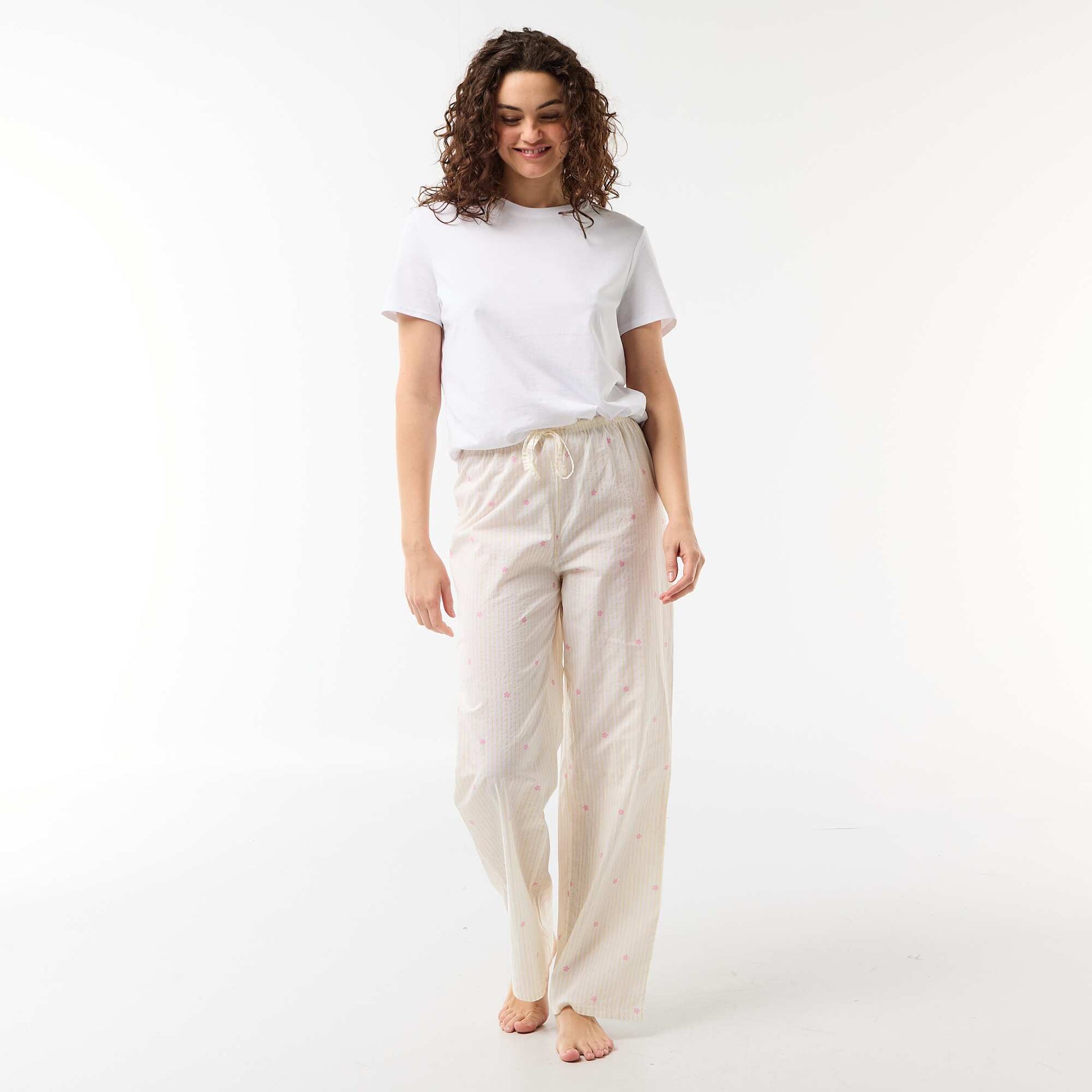 Pantalon de pyjama en voile de coton imprimé JAUNE