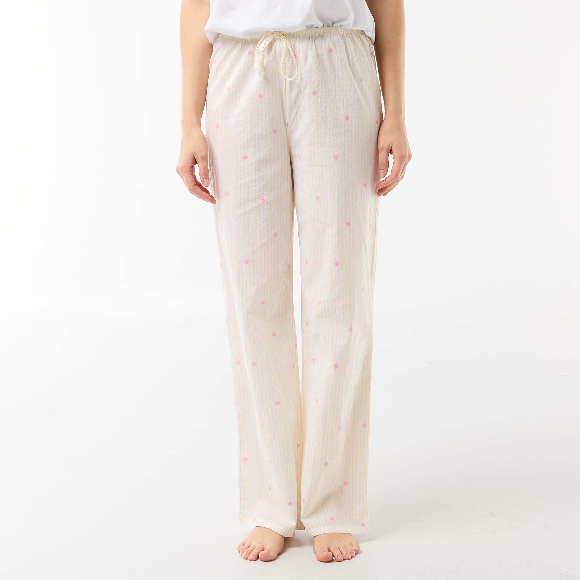 Pantalon de pyjama en voile de coton imprimé JAUNE