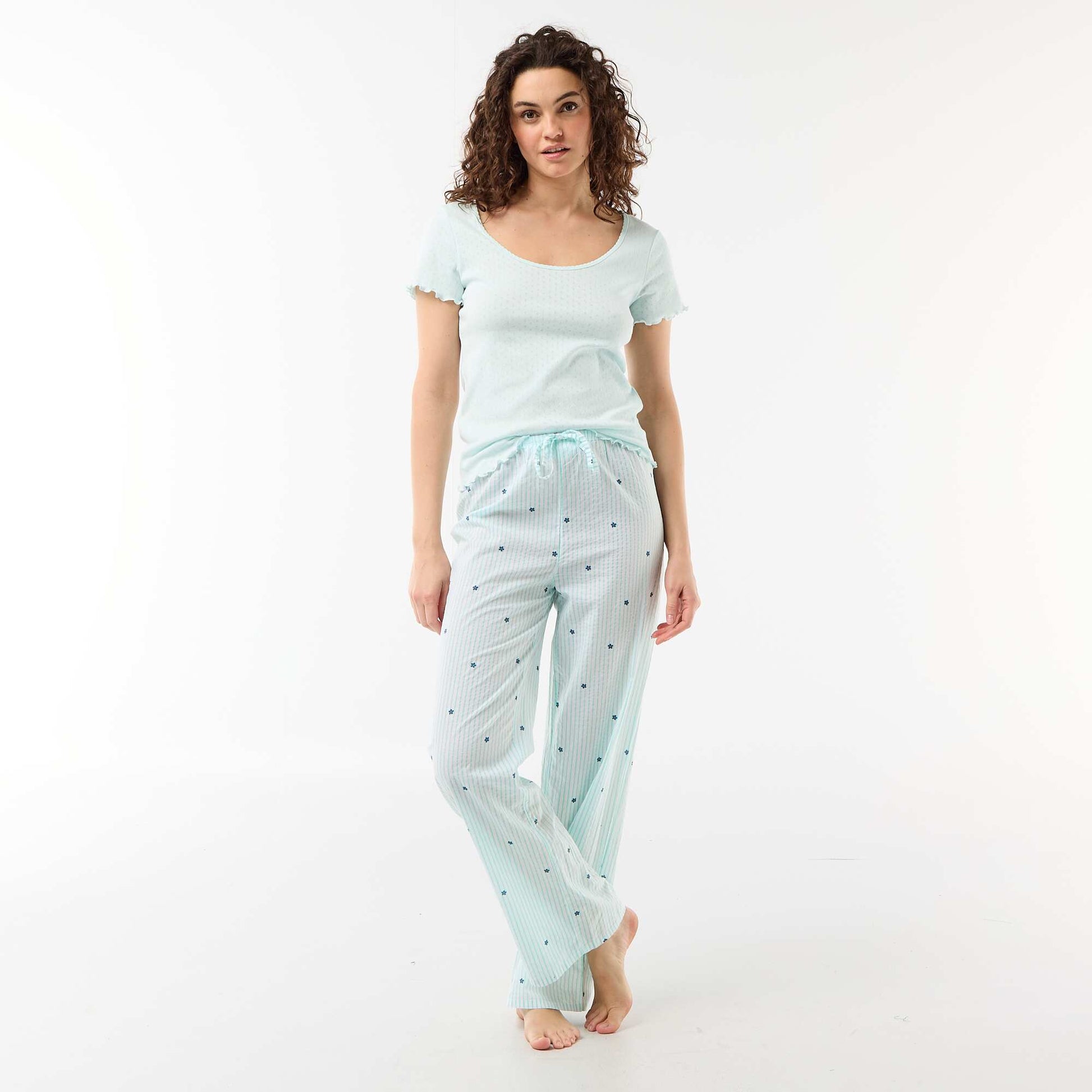 Pantalon de pyjama en voile de coton imprimé BLEU