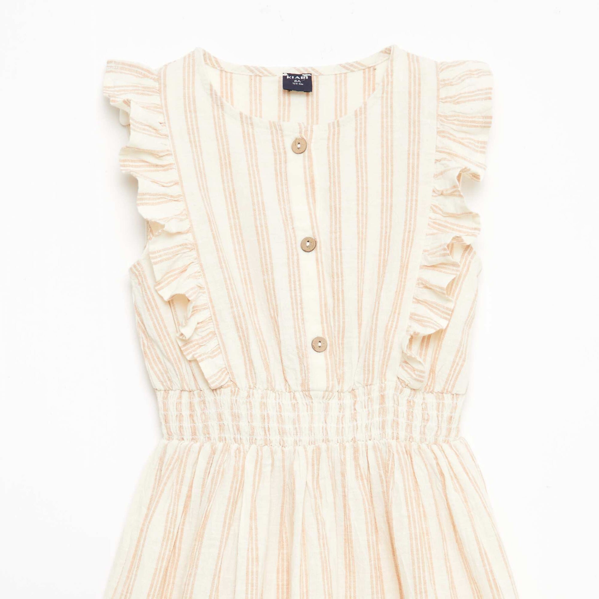 Robe à rayures en lin et coton BEIGE
