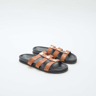Mules avec boutons dorés fantaisies MARRON