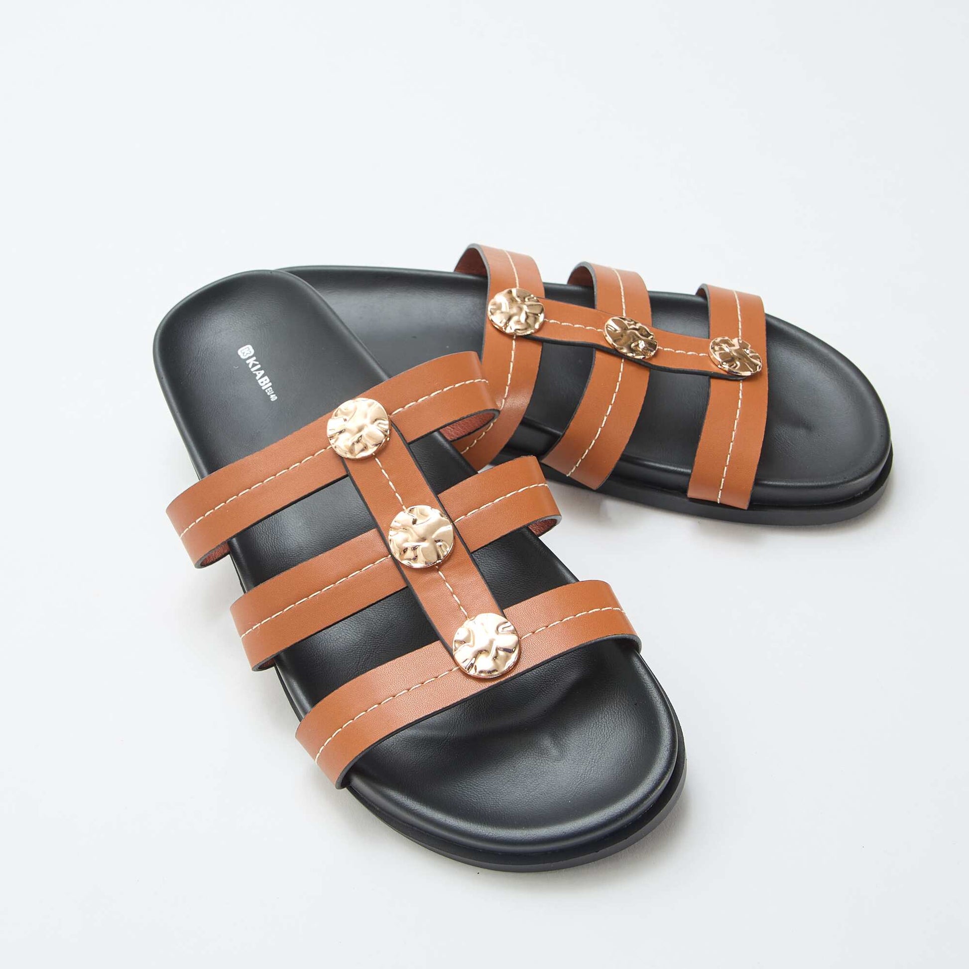 Mules avec boutons dorés fantaisies MARRON
