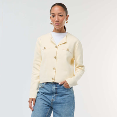 Gilet boutons dorés maille texturée ECRU