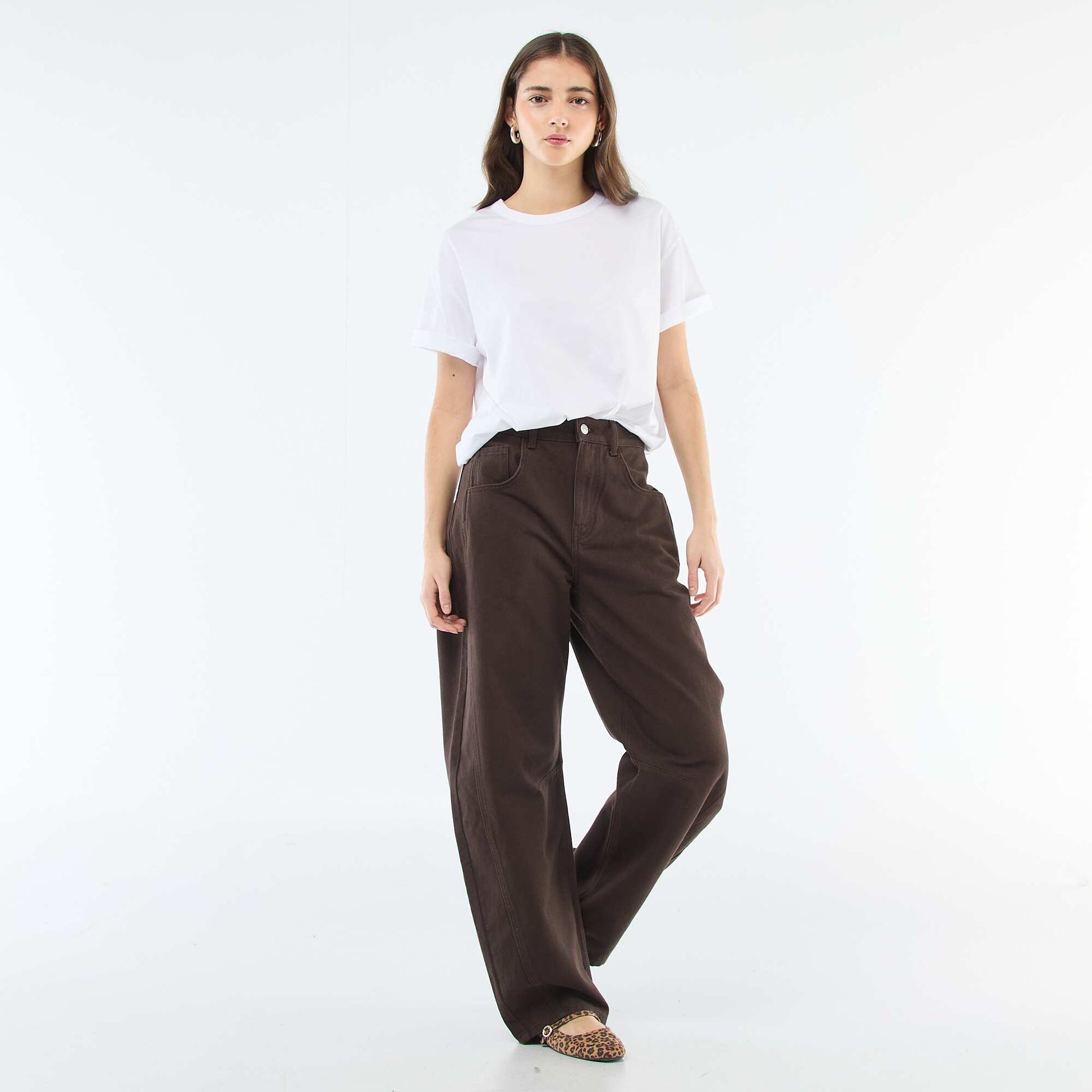 Pantalon denim coupe ballon MARRON