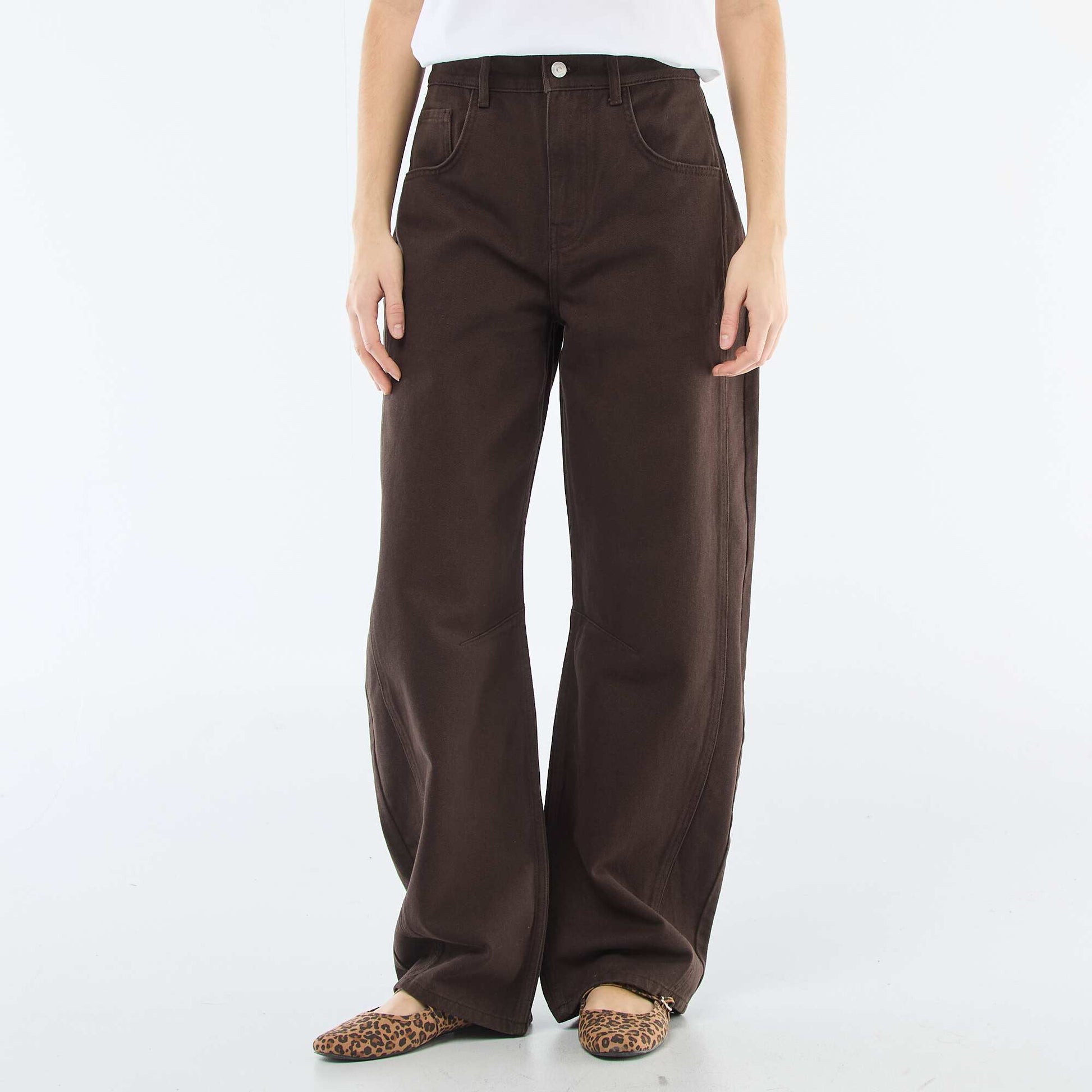 Pantalon denim coupe ballon MARRON
