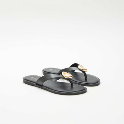 Tongs avec détail bijou métallique NOIR