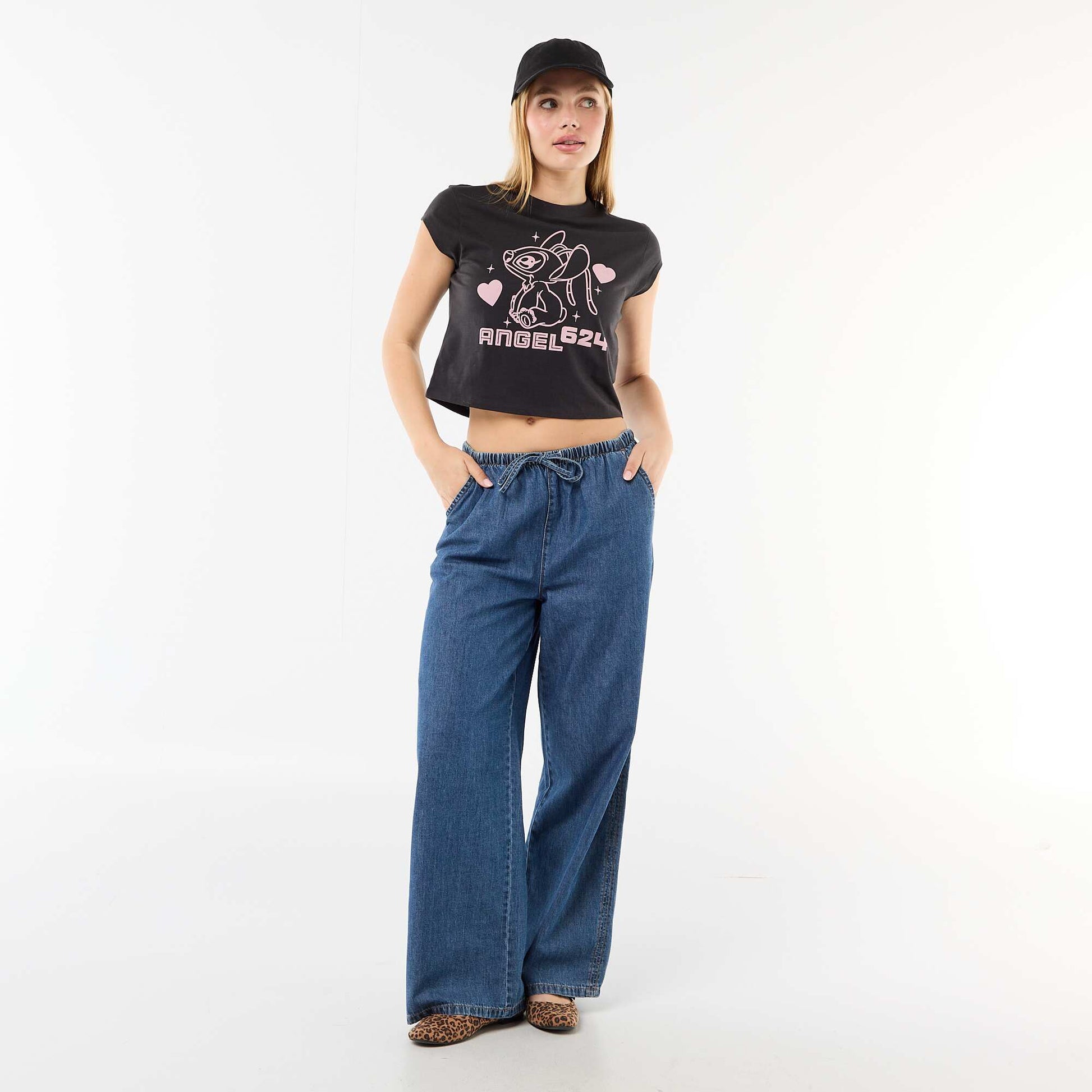 Tee-shirt 'Stitch' cropped 'Disney' GRIS