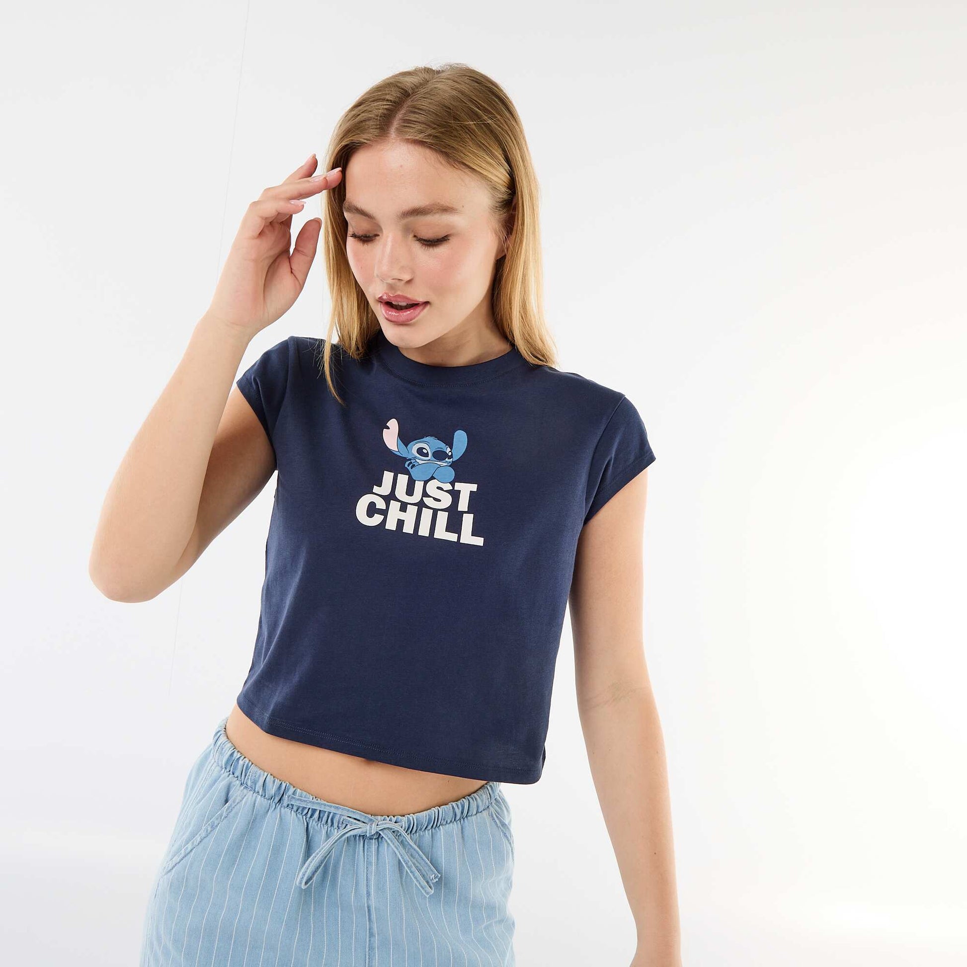 Tee-shirt 'Stitch' cropped 'Disney' BLEU