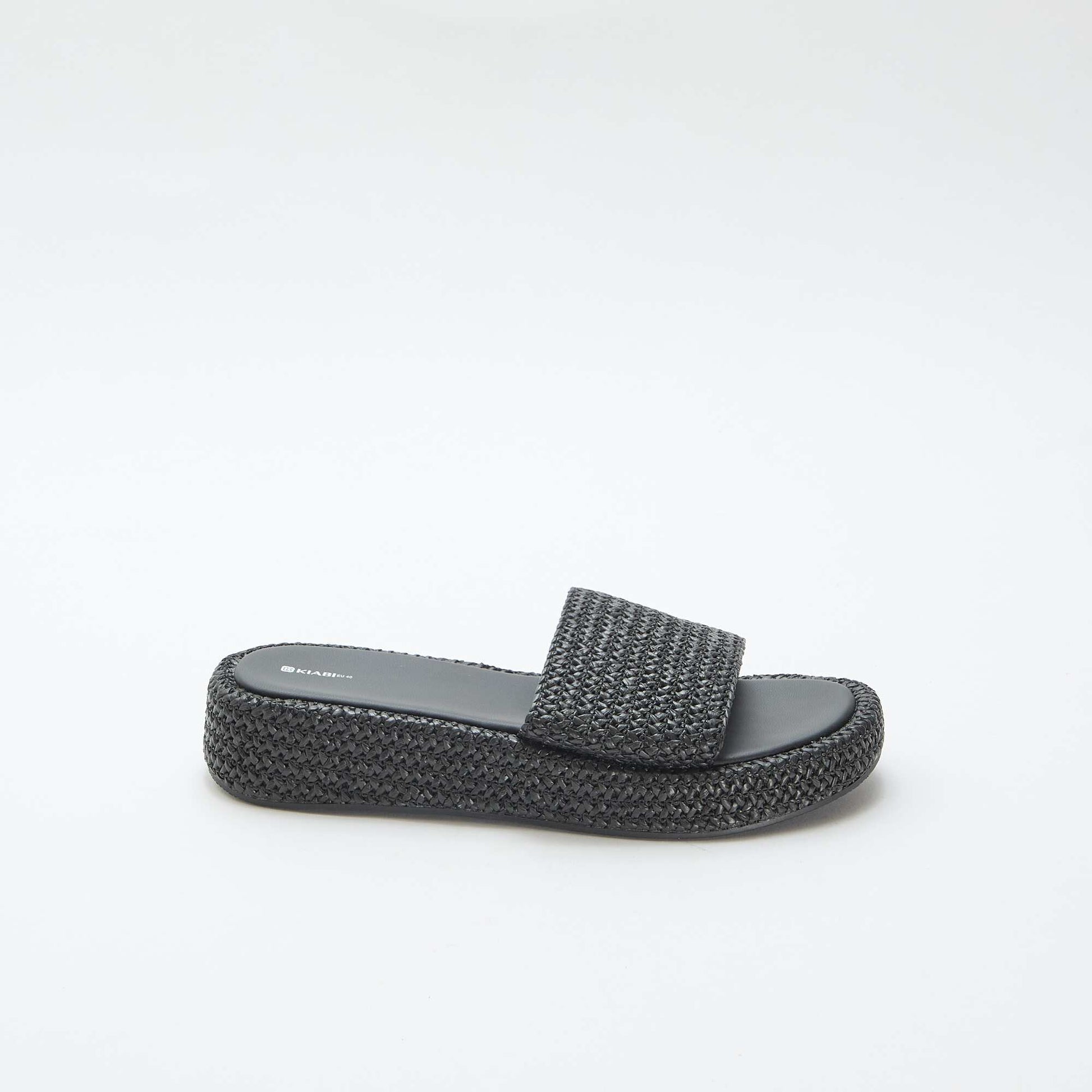 Mule compensée imitation paille NOIR