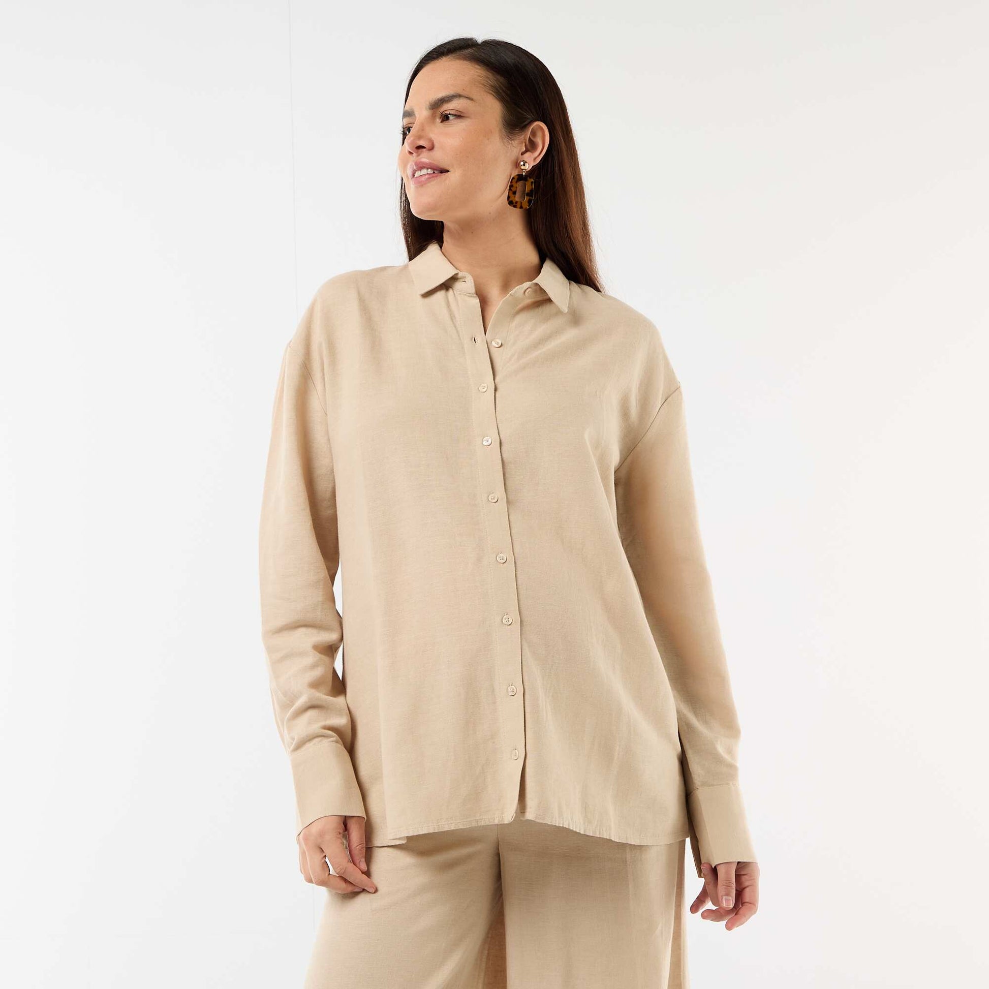 Chemise de maternité en lin mélangé BEIGE